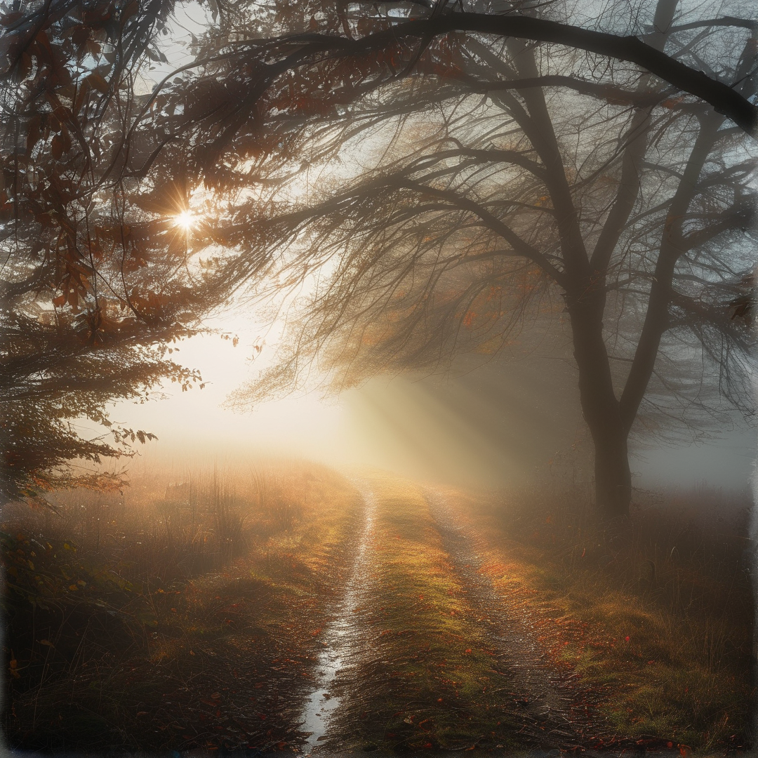 Sunlit Misty Forest Trail