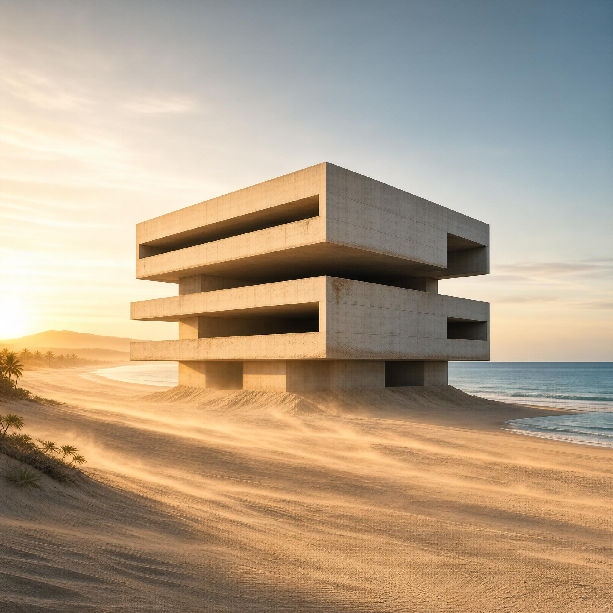 Modern Concrete Building on Beach