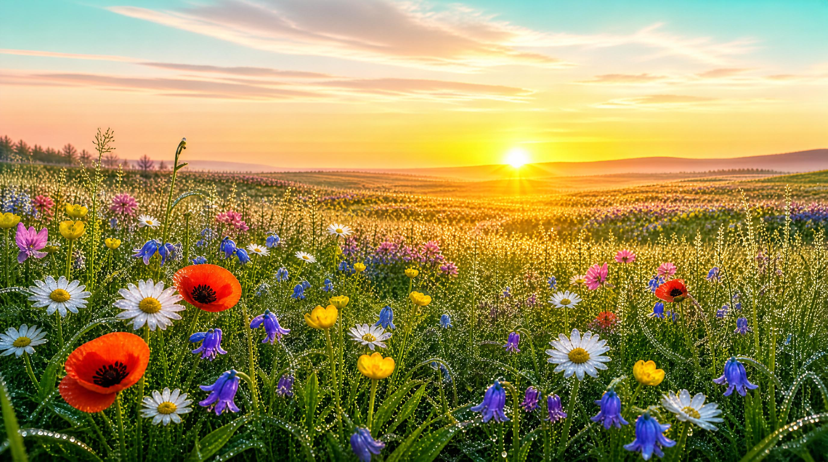 Sunrise Over Flower Field