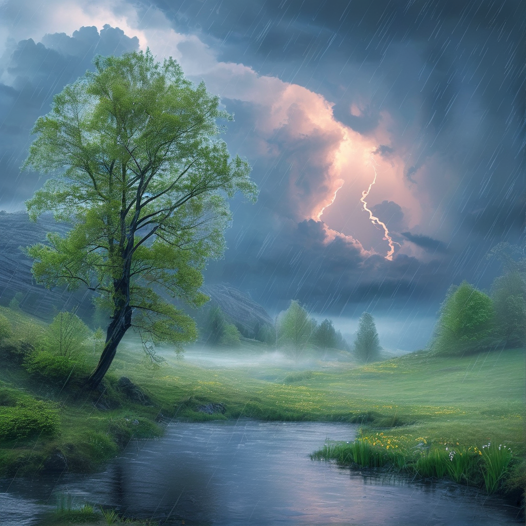 Stormy Valley with Lightning