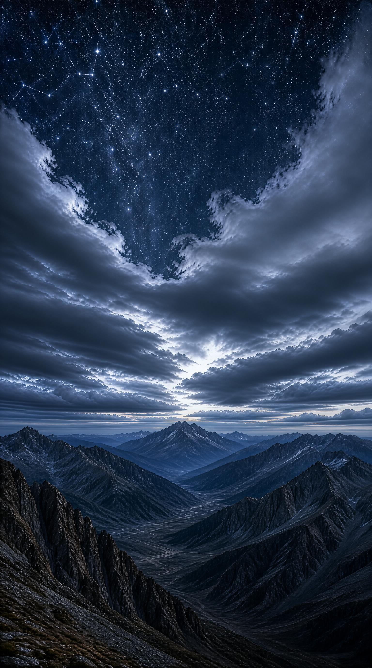 Night Mountain Landscape with Stars