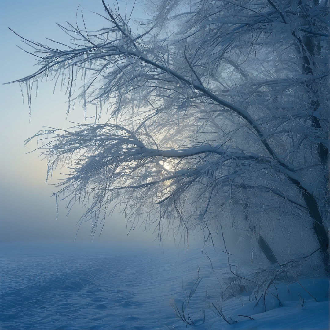 Frosted Tree in Winter Mist