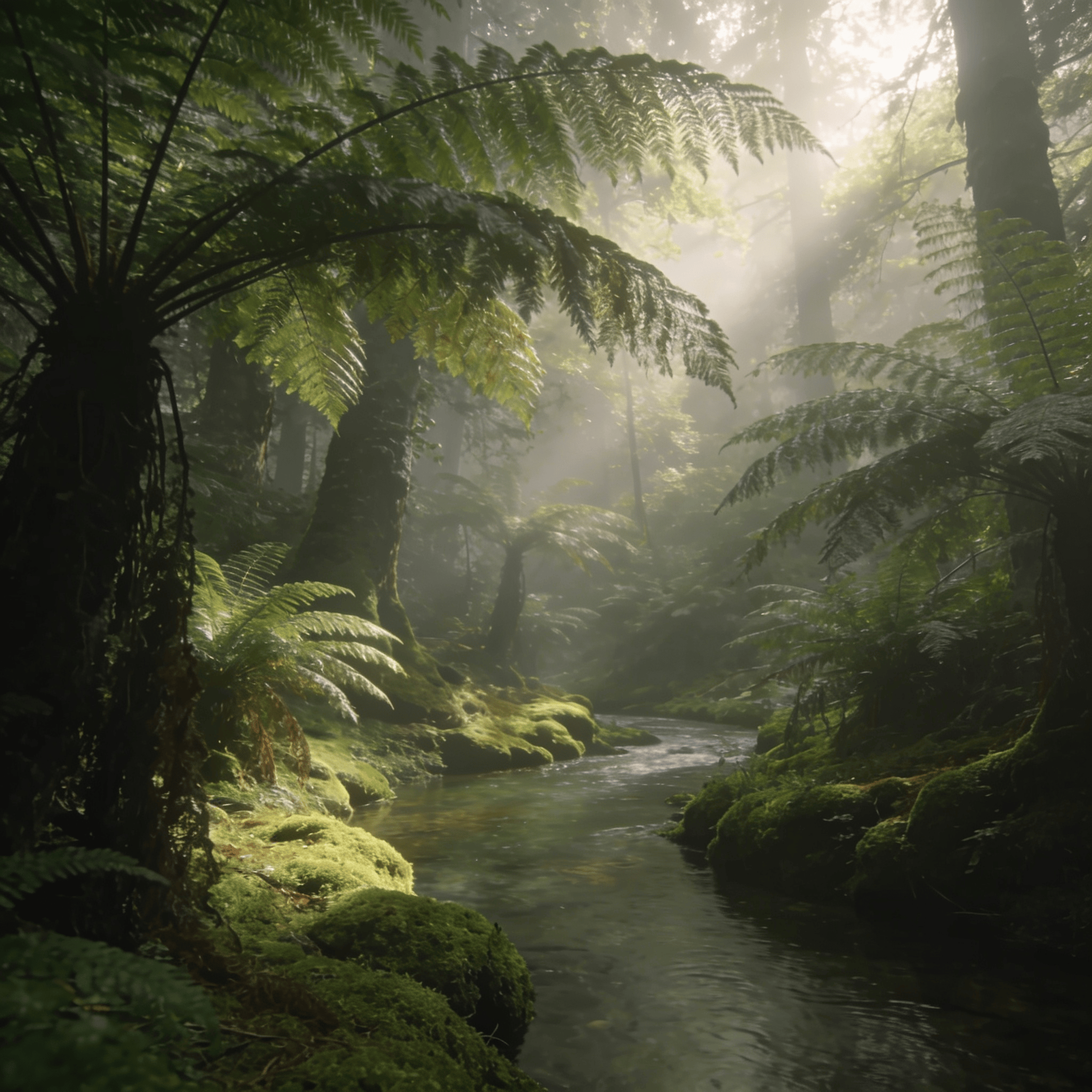 Soft Moss and Ferns in Morning Light