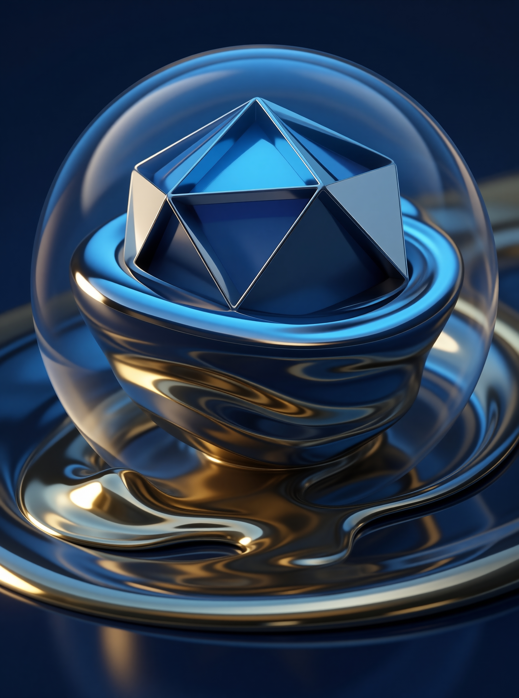 Blue Geometric Object in Transparent Sphere