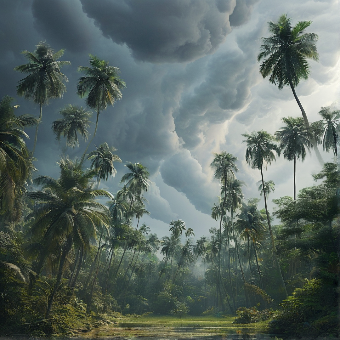 Stormy Palm Jungle Waterscape