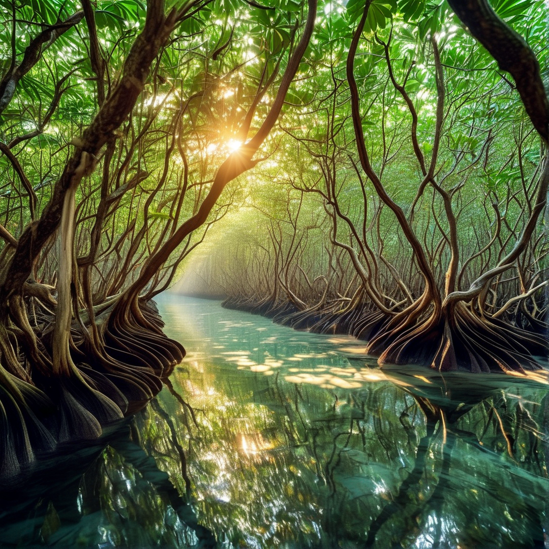 Sunlit Mangrove Waterway