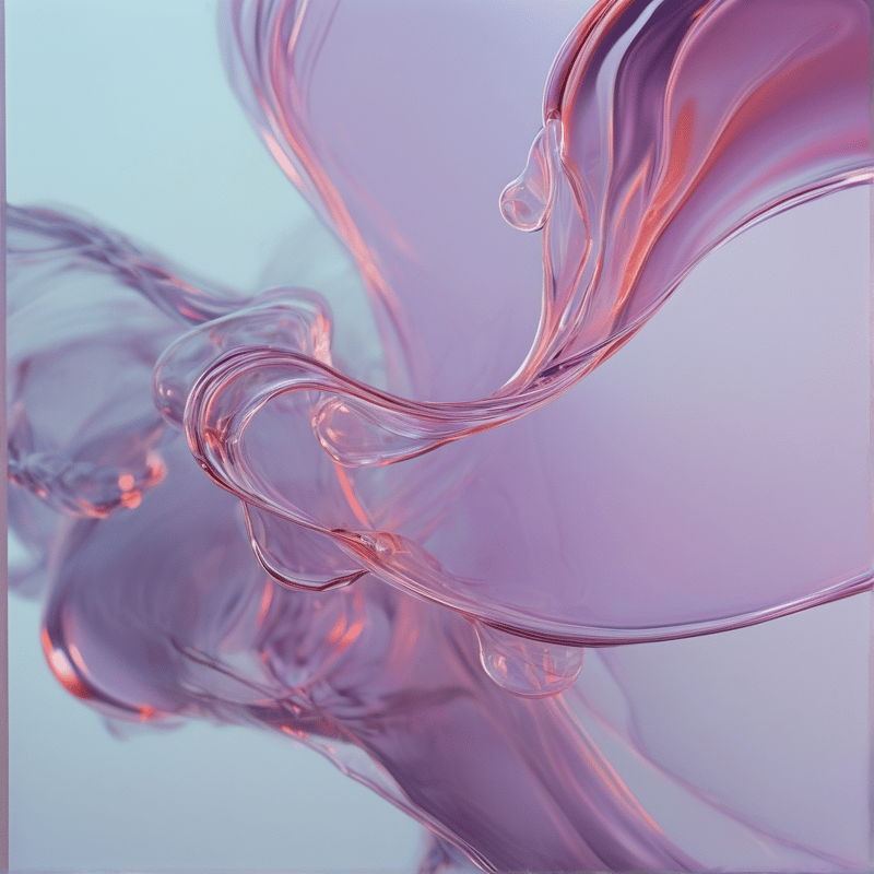 Smooth, iridescent streams of pink and violet fluid swirl and twist against a soft, light blue background.
