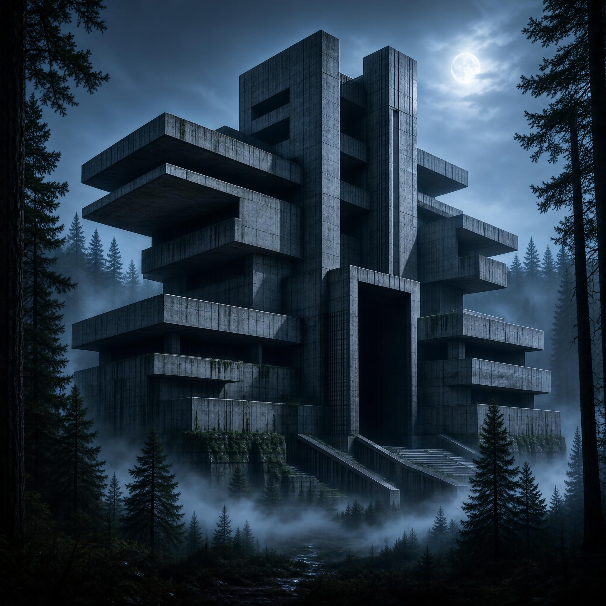 Brutalist Tower in Forest