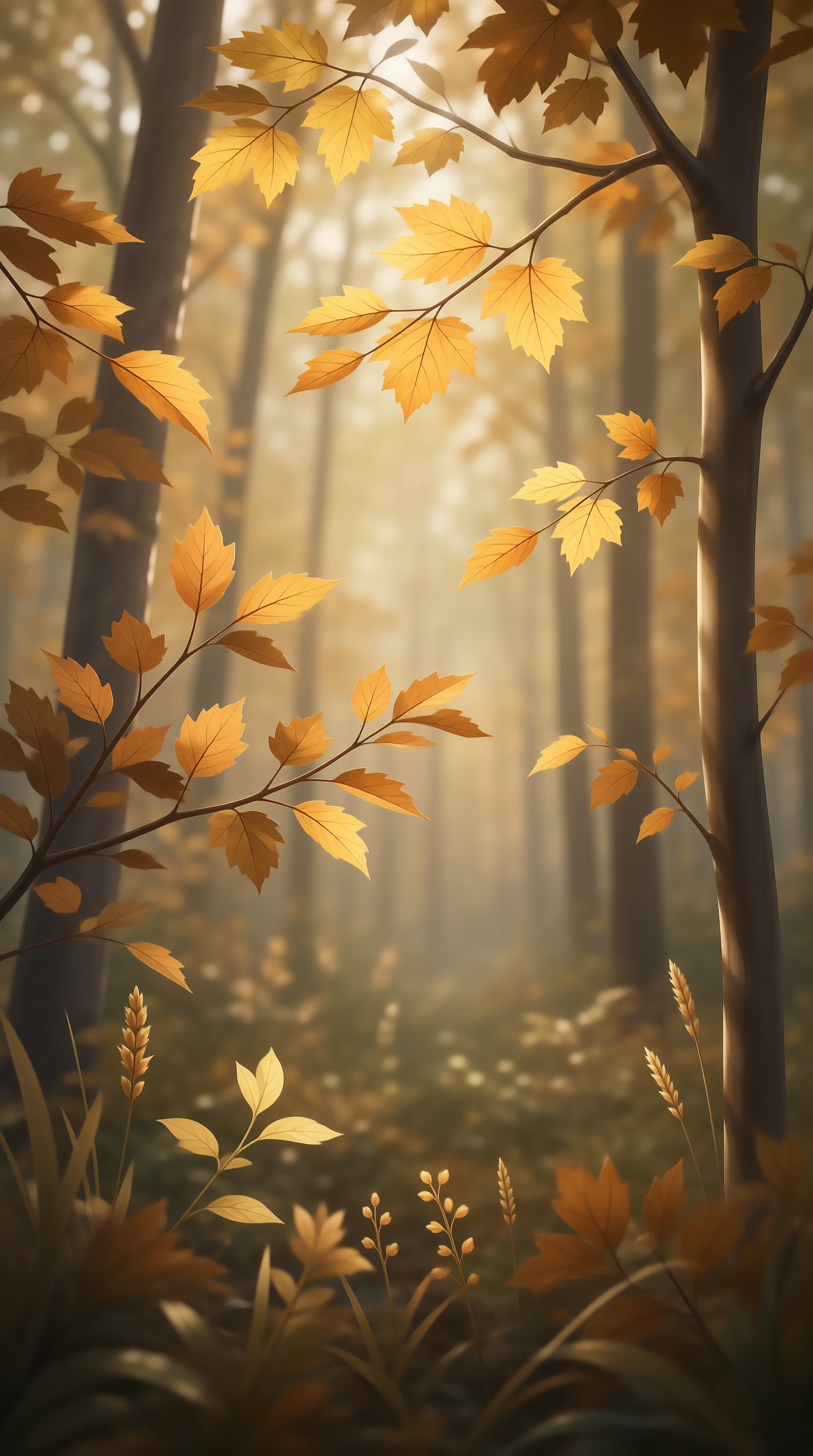 Sunlit Autumn Forest