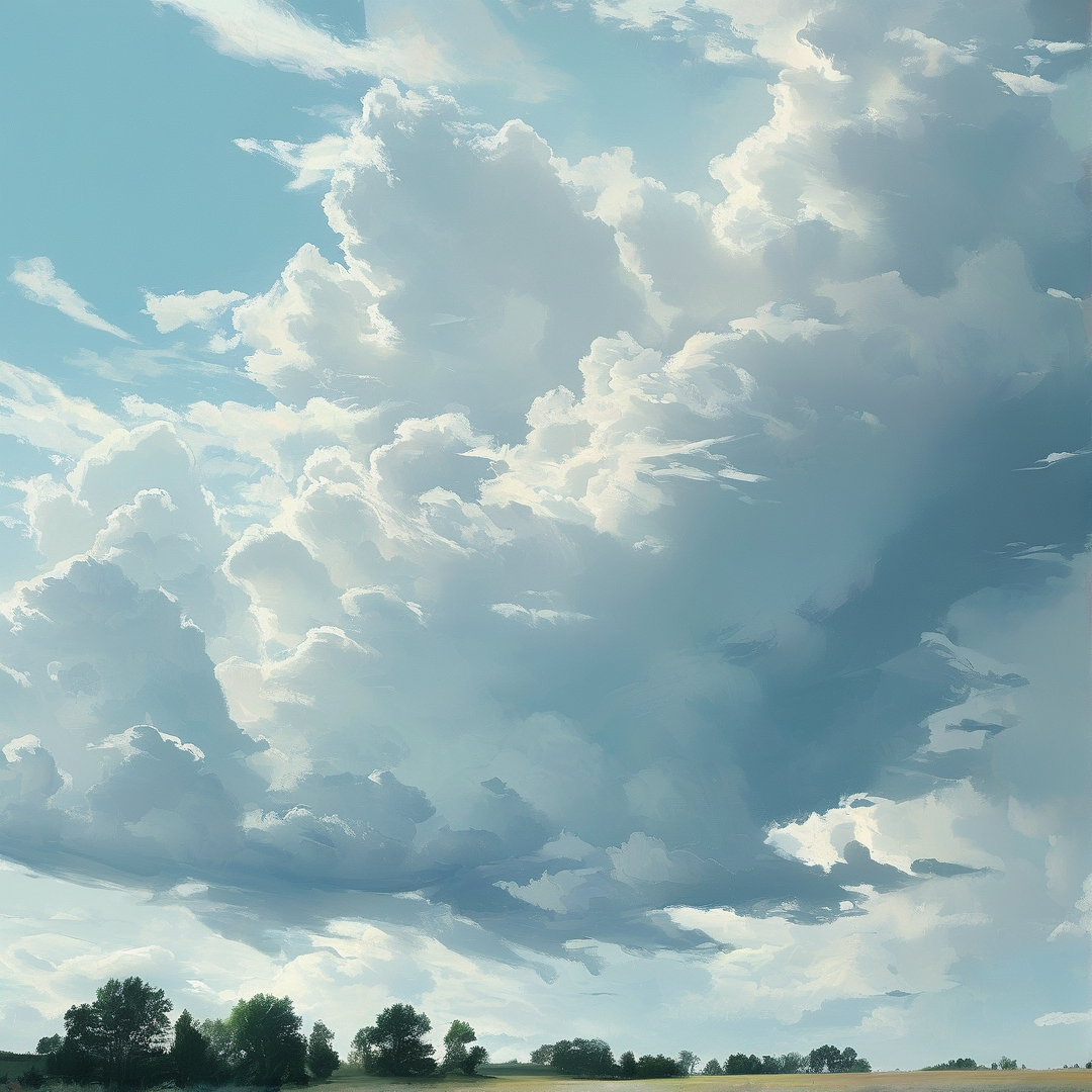 Cumulus Clouds Over Rural Field