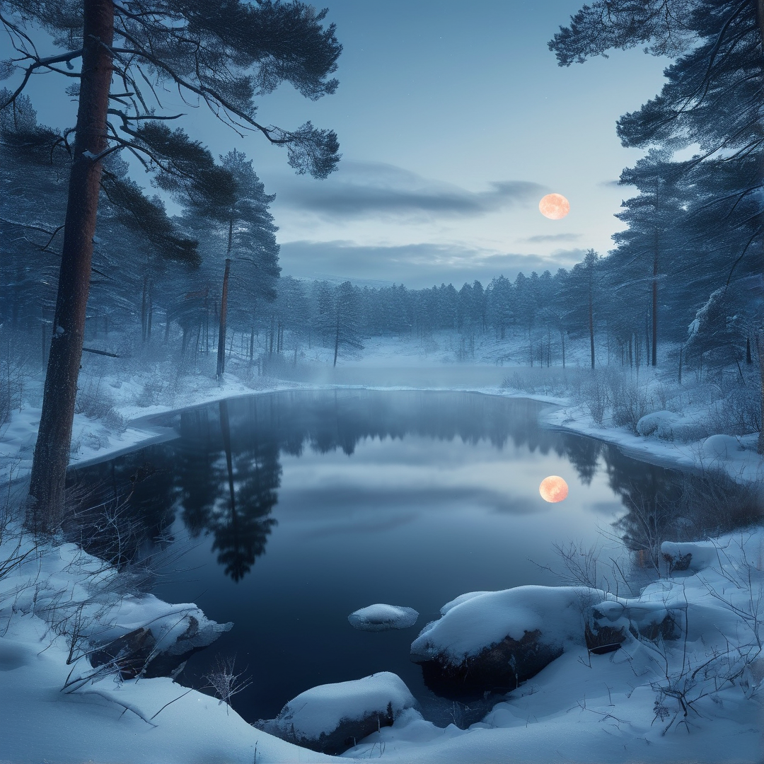 Moonlit Winter Lake
