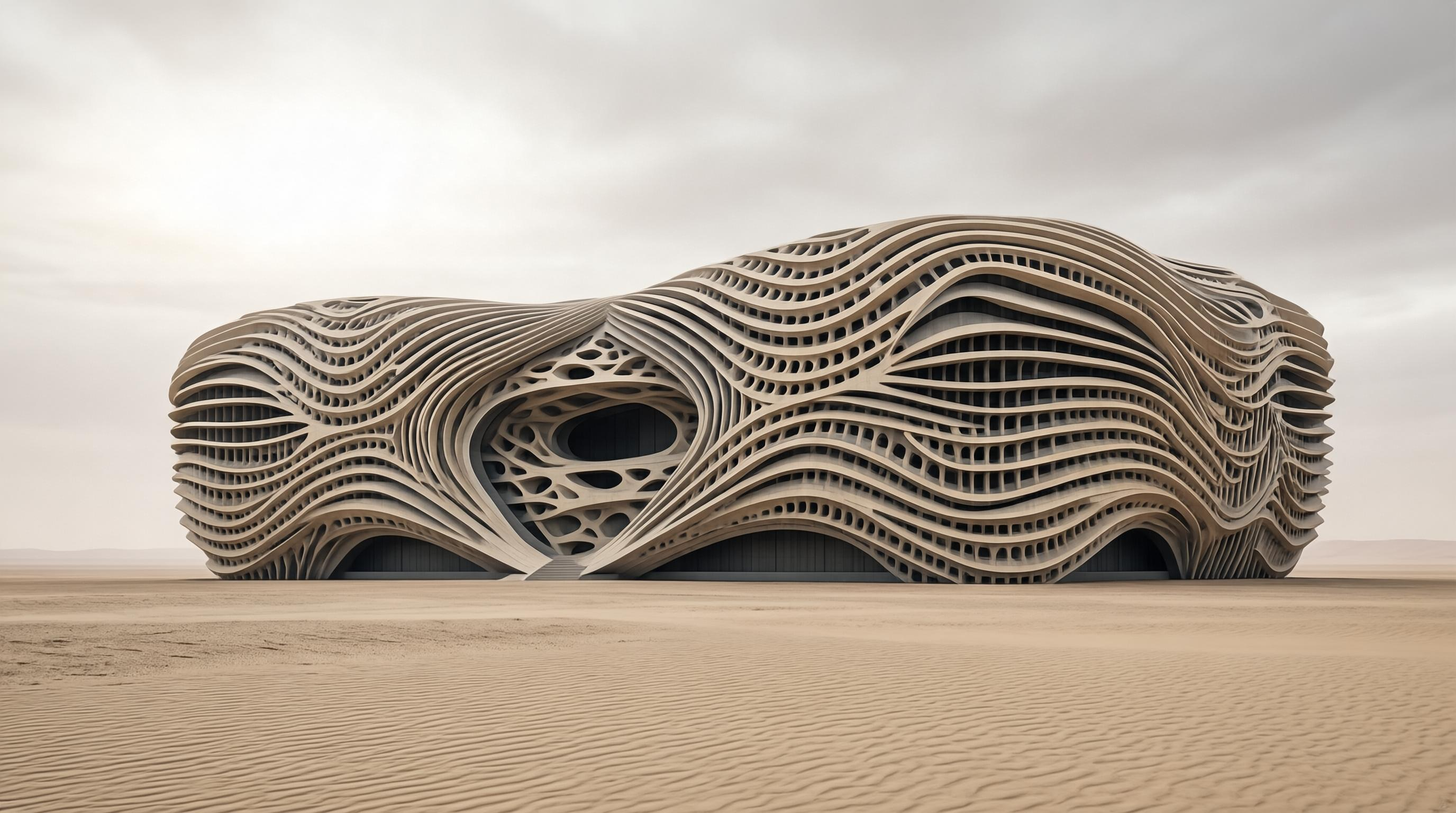 Modern Wave - Shaped Building in Desert