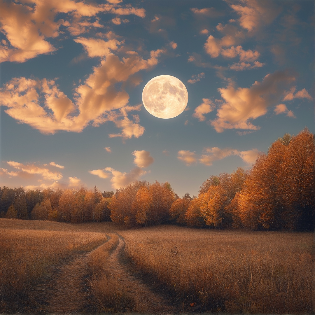 Full Moon Over Autumn Fields