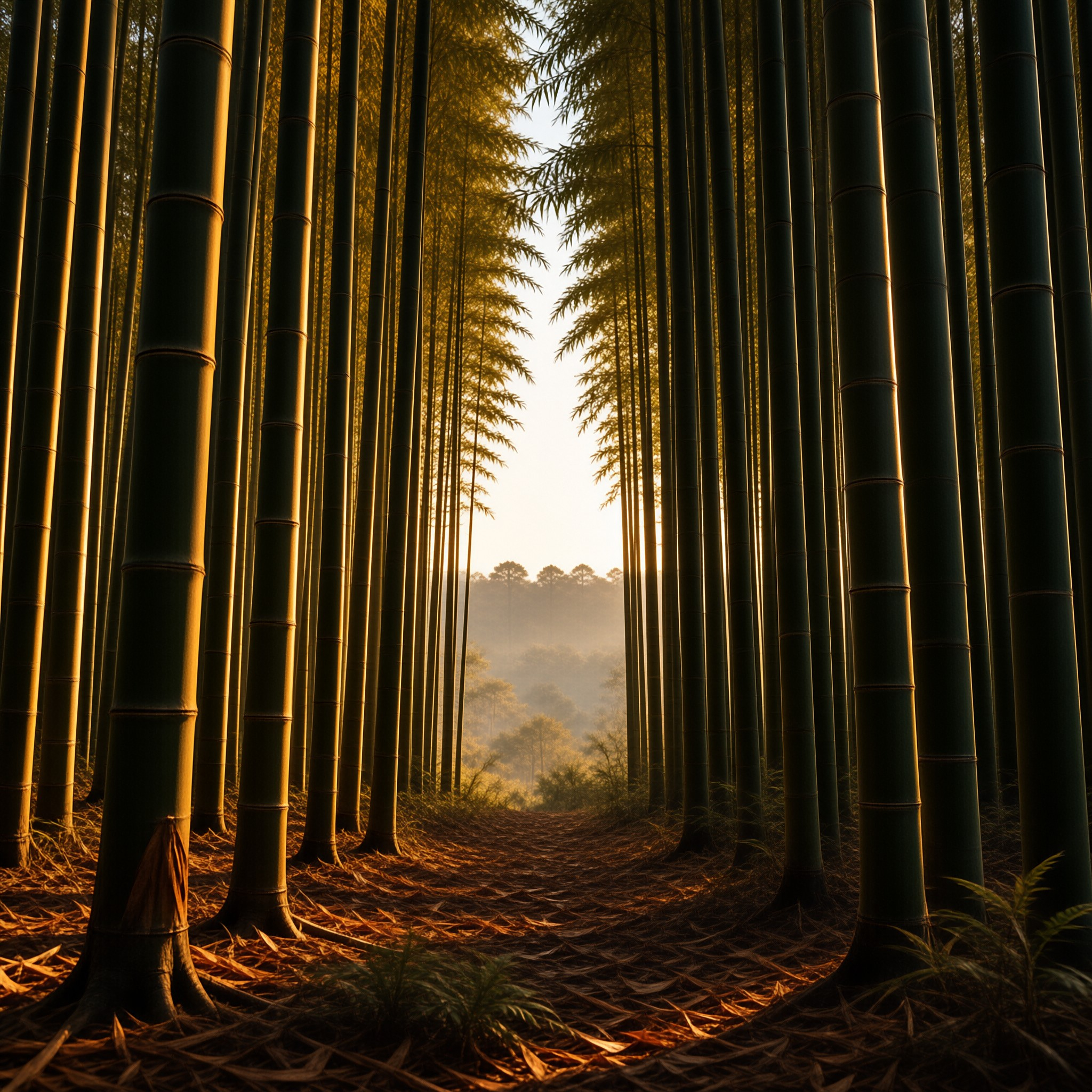 Sunlit Bamboo Forest Path