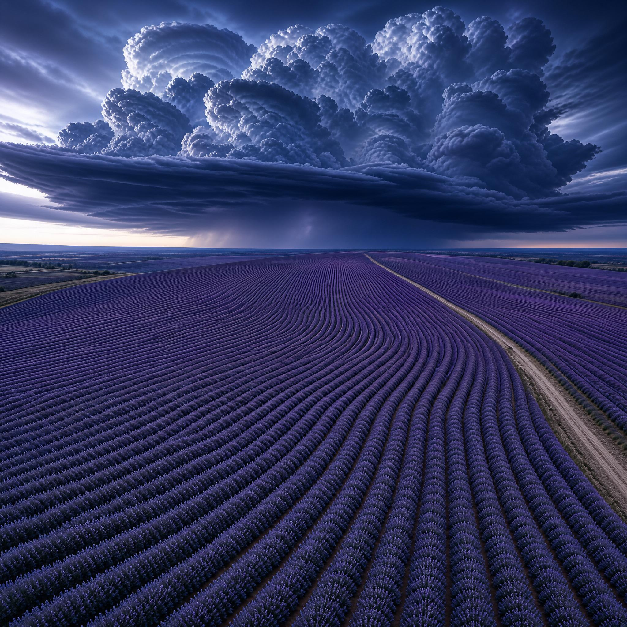 Lavender Field Under Stormy Sky