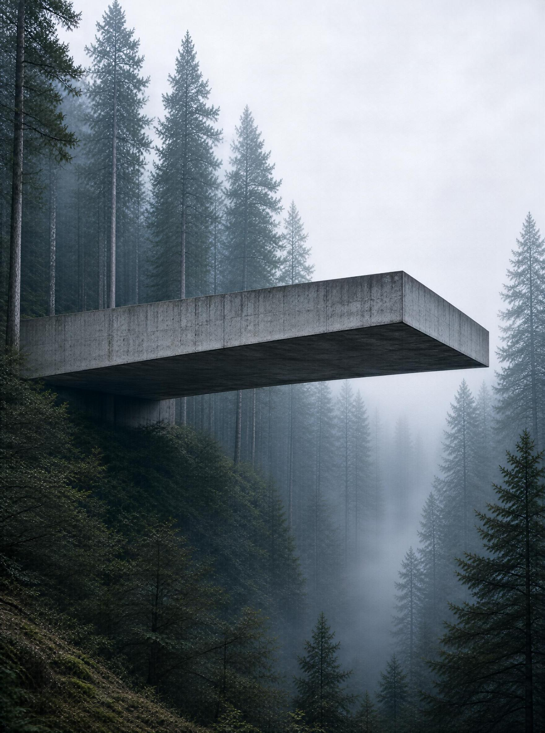 Suspended Concrete Platform in Forest