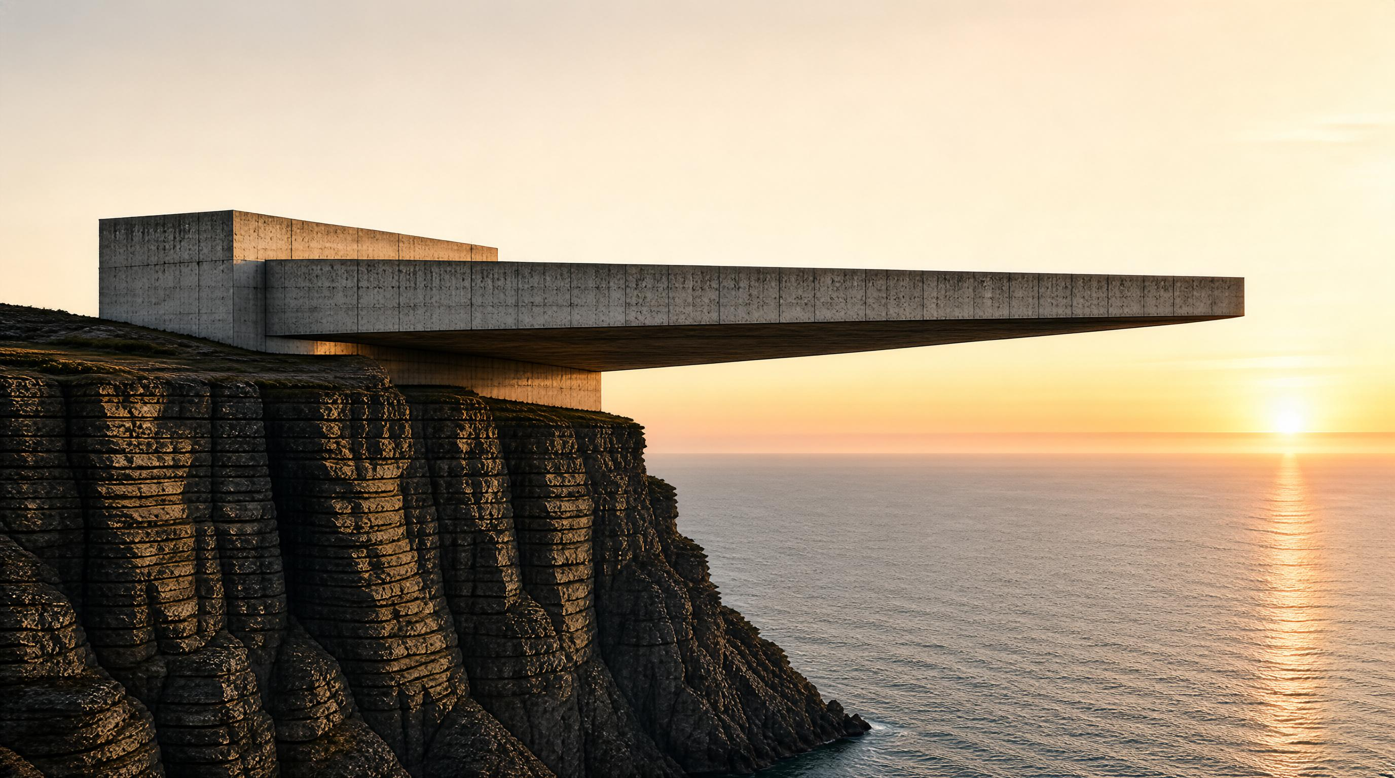 Cliffside Structure at Sunset