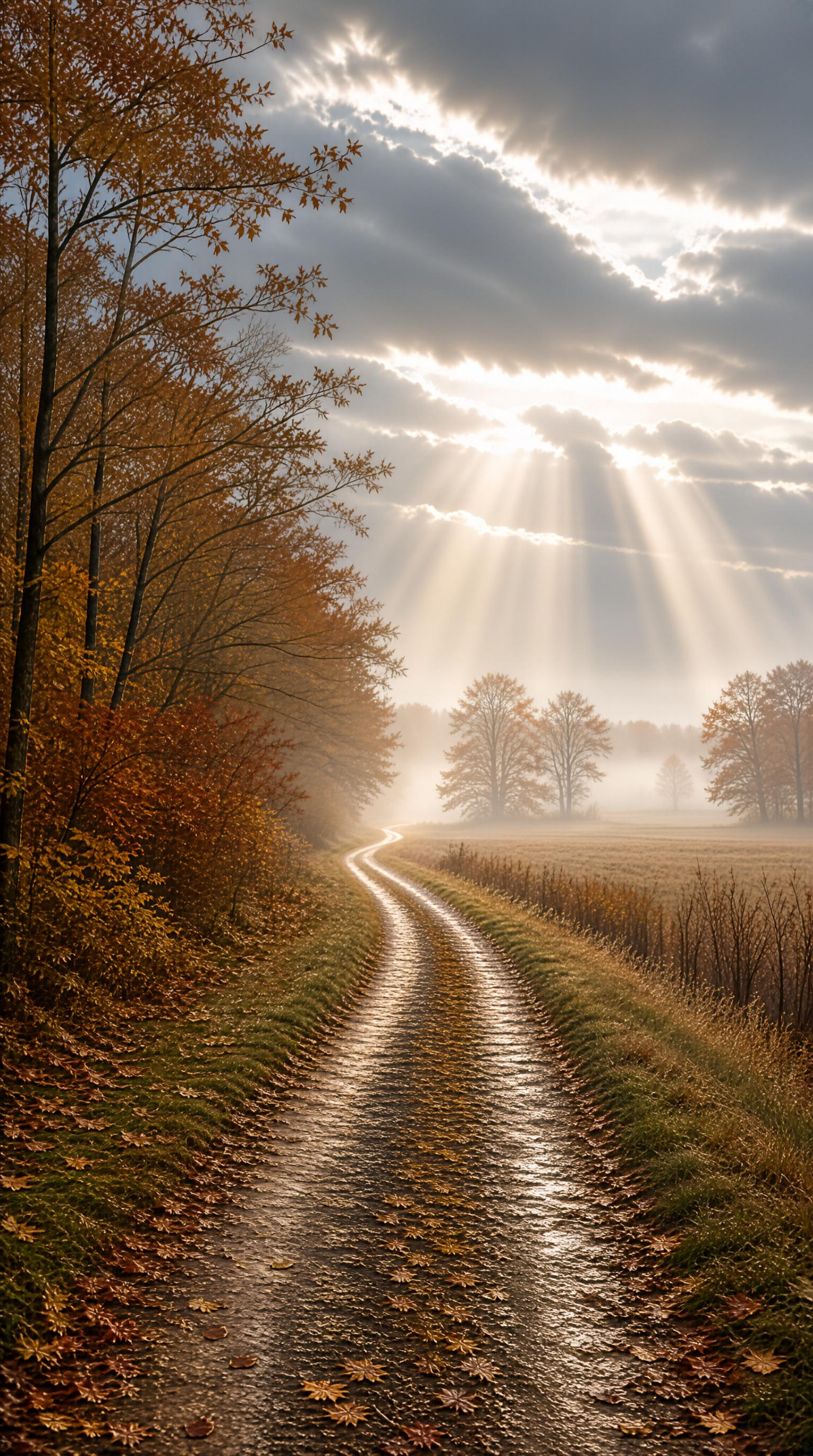 Autumn Path in Golden Mist