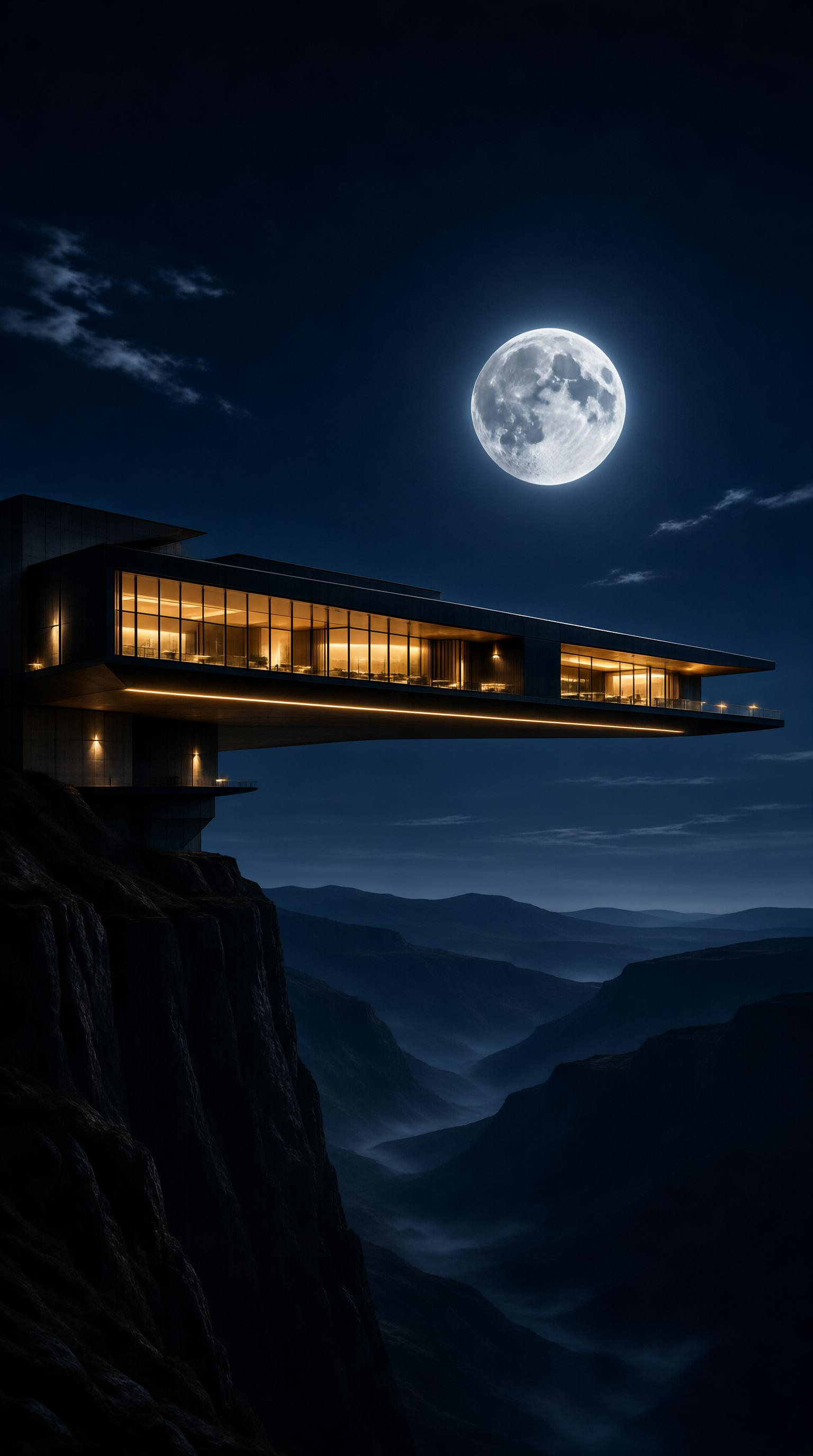 Modern Cliffside Building at Night
