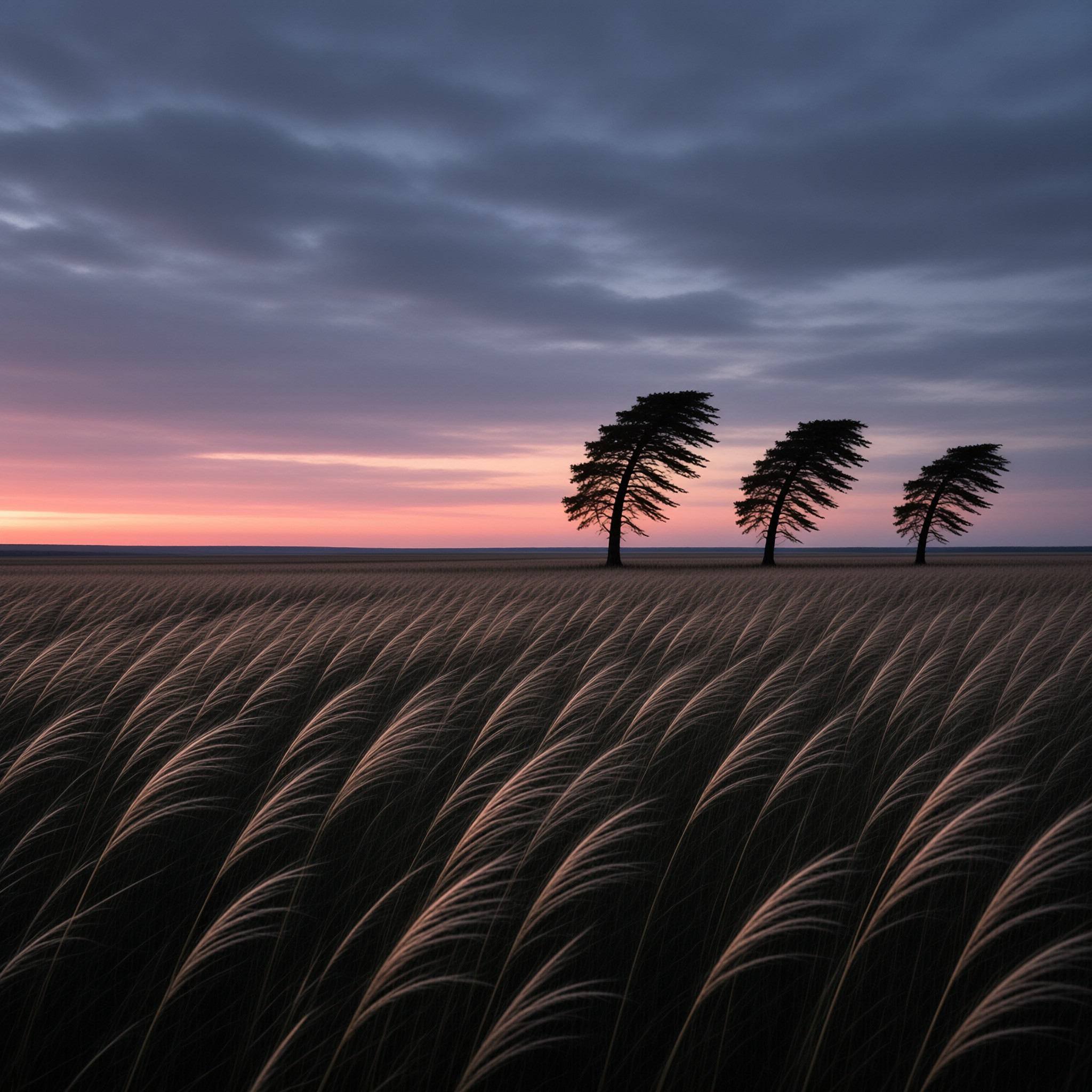 Wind-Swept Field at Dusk