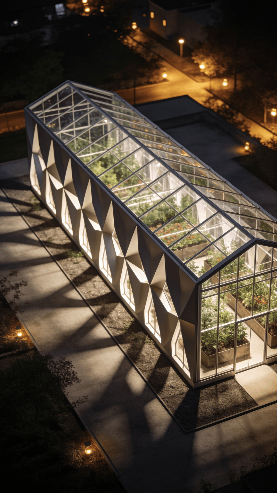 Greenhouse with Parametric Facade — Night With Warm Lights