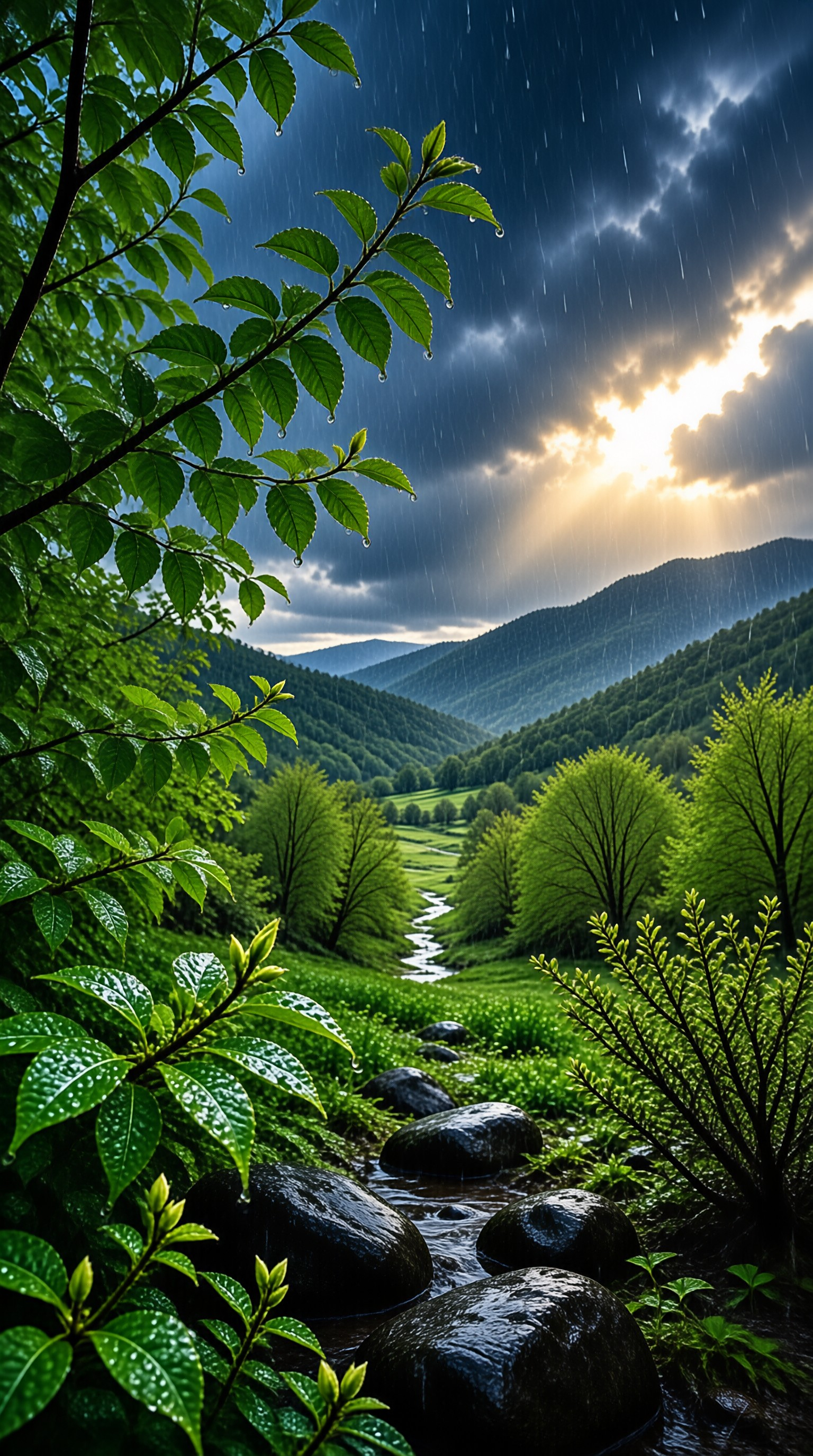 Rainy Mountain Valley Scene