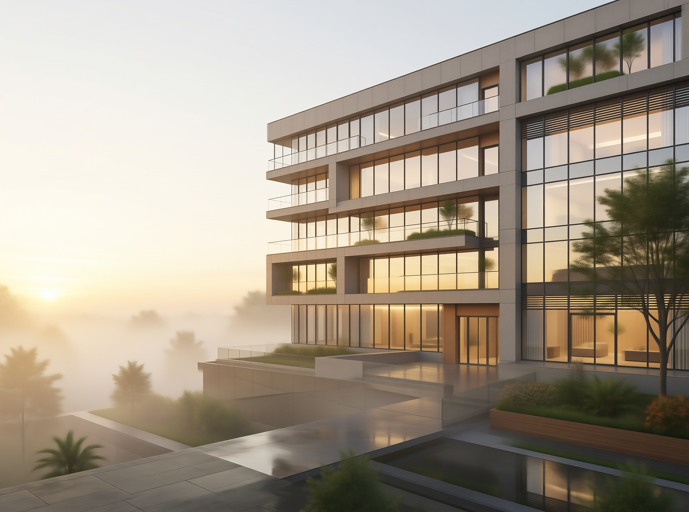Modern Building in Mist