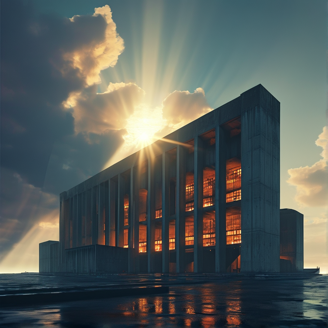 Sunlit Brutalist Structure