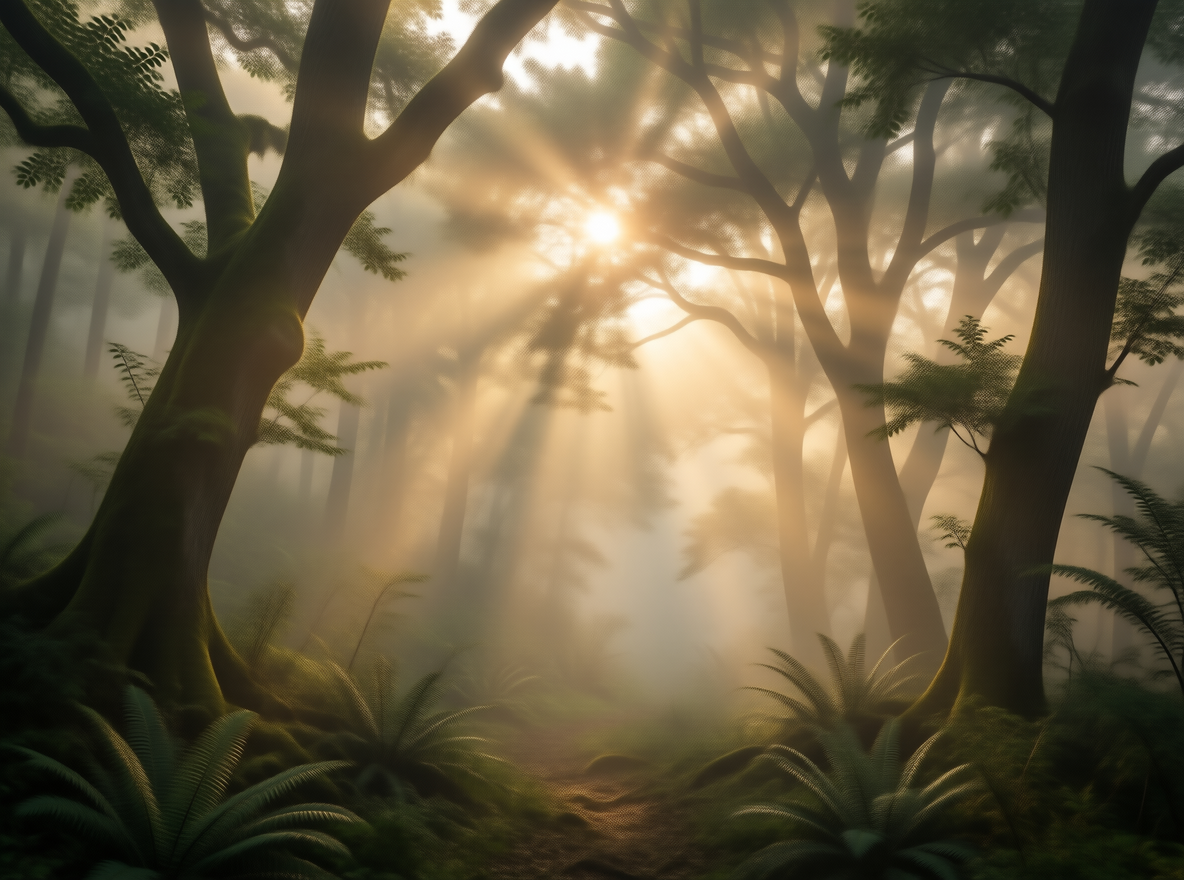Sunlight in Misty Forest