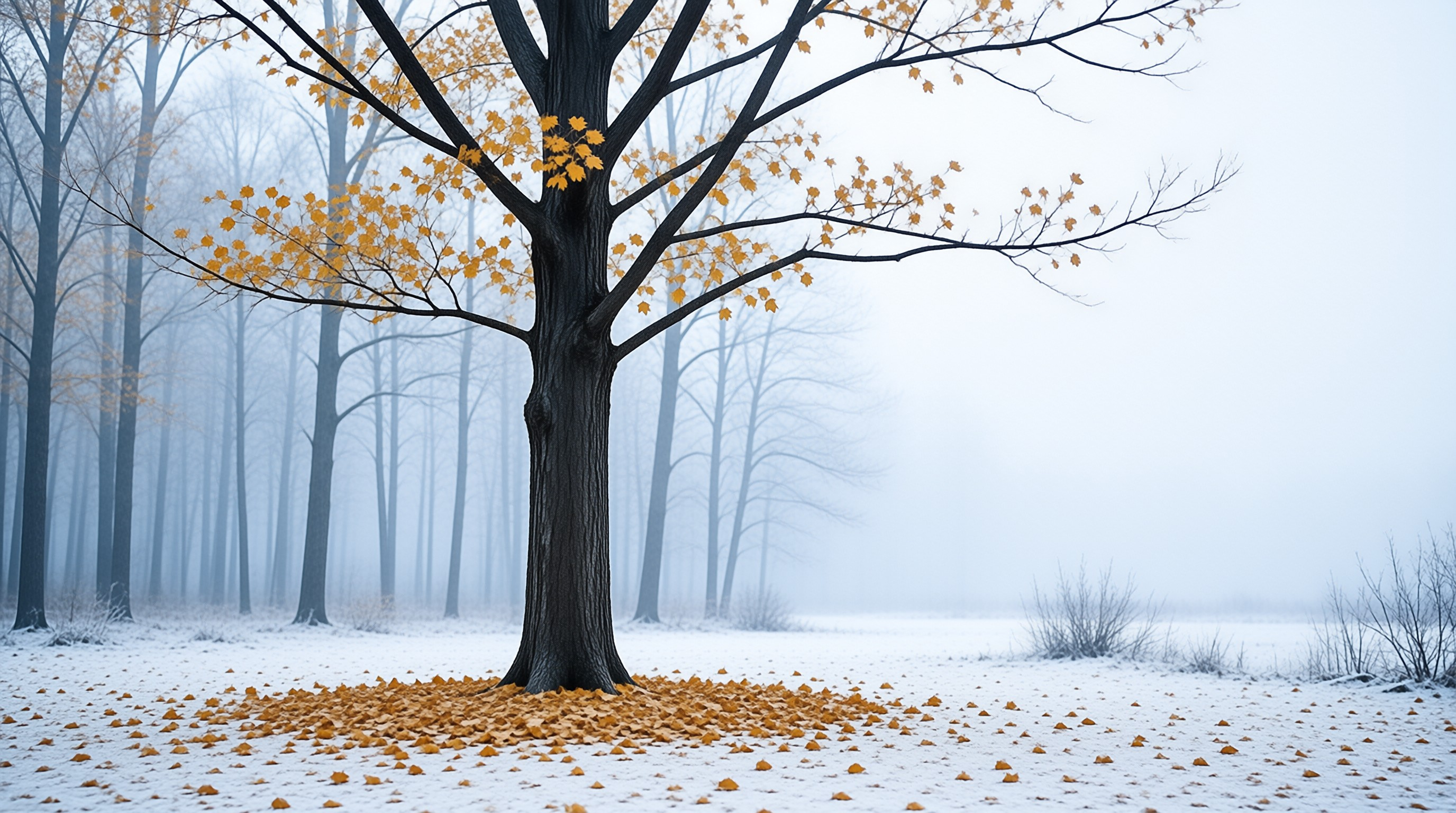 Solitary Maple in Foggy Snow