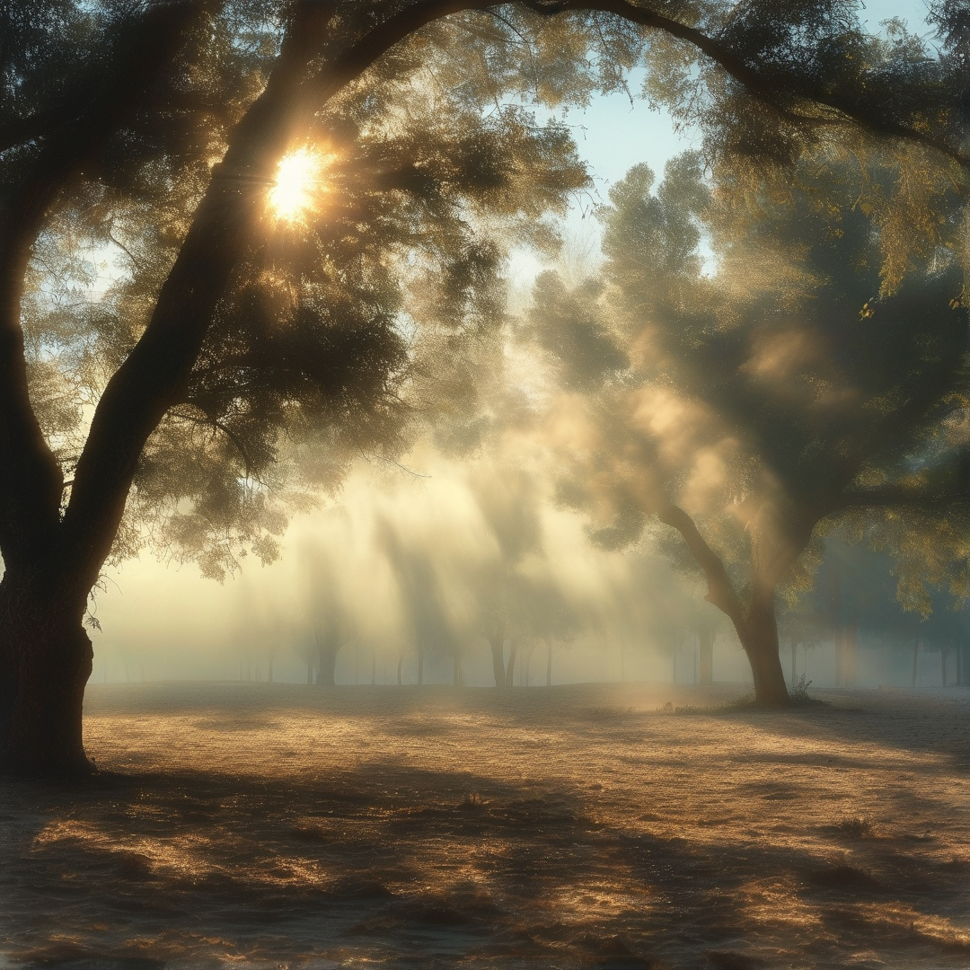 Sunlit Misty Forest