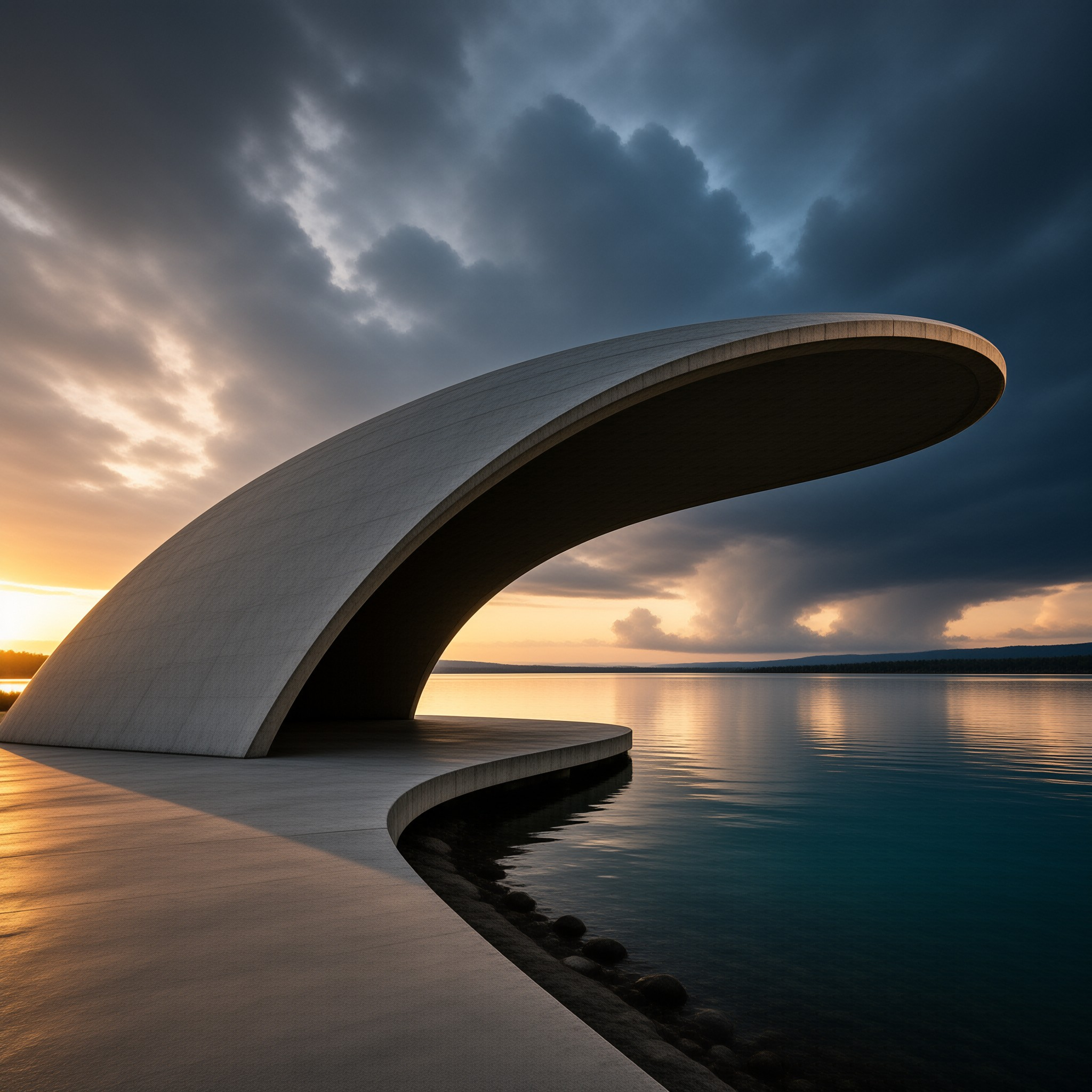 Curved Pavilion at Sunset
