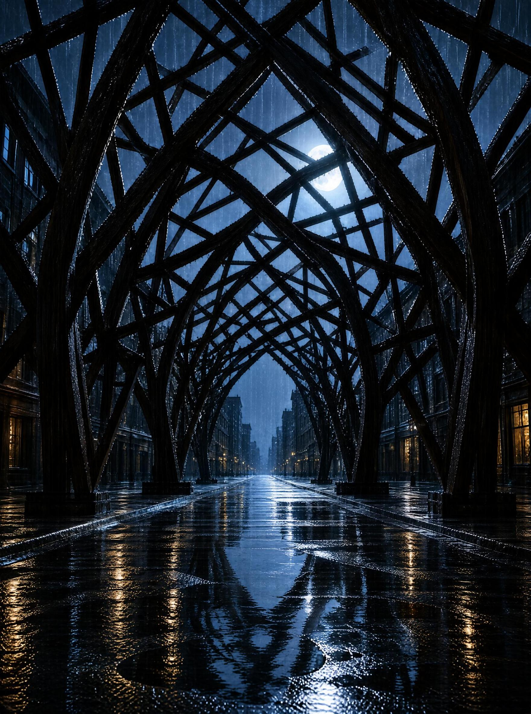 Night Street with Metal Arches