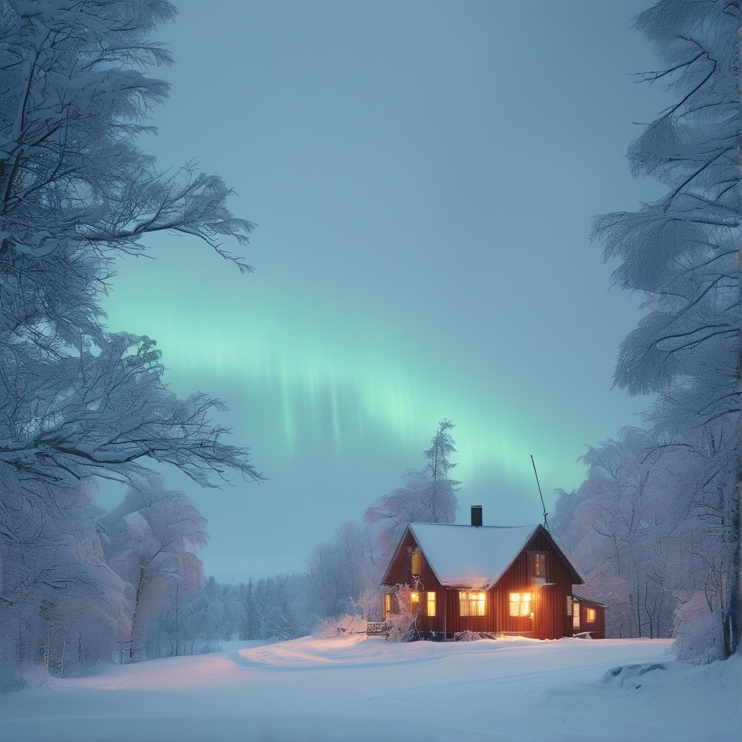 Aurora Over Snowy Cabin