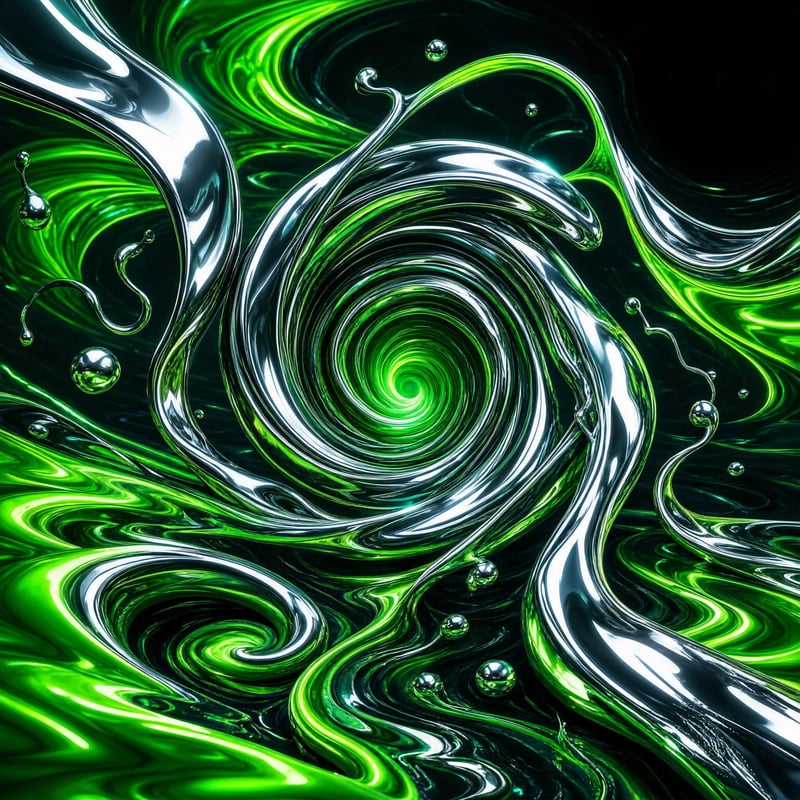 Green and Silver Liquid Swirl