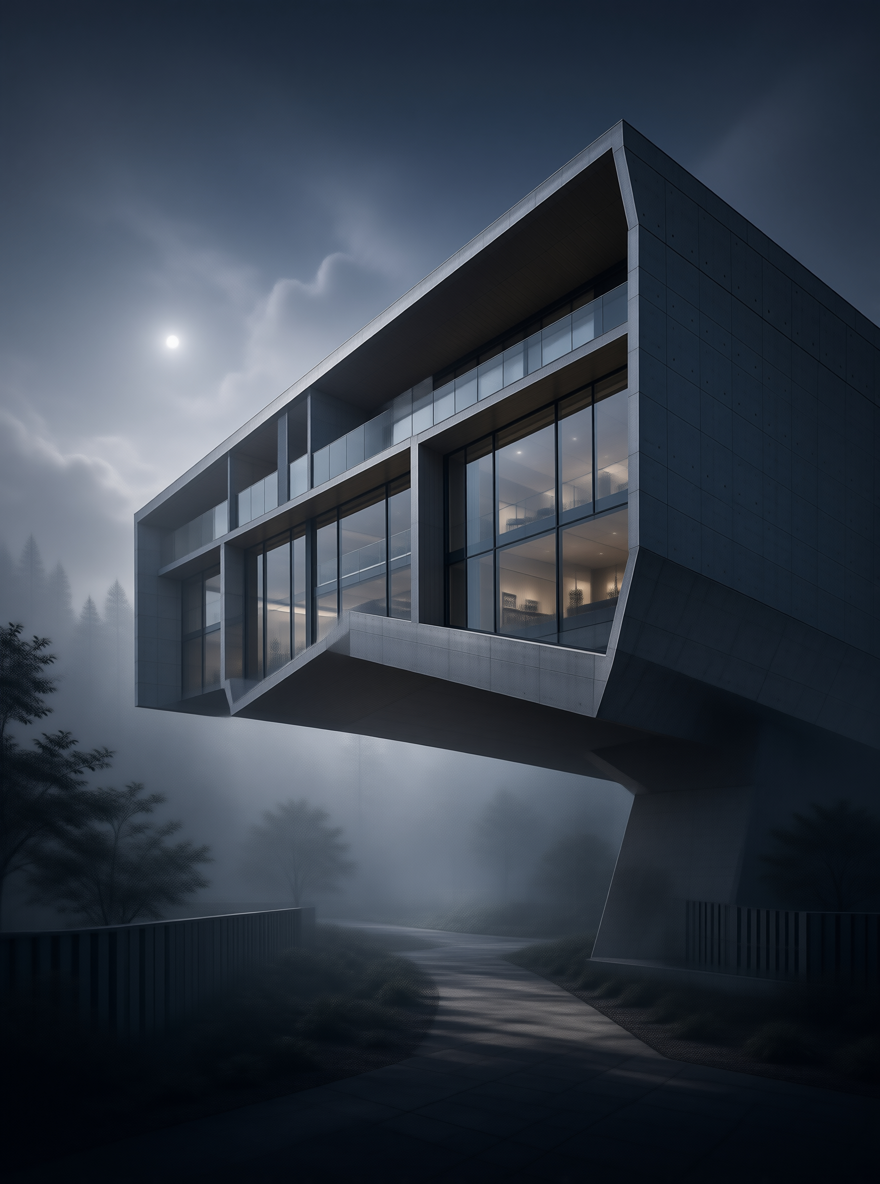 Futuristic Villa at Night
