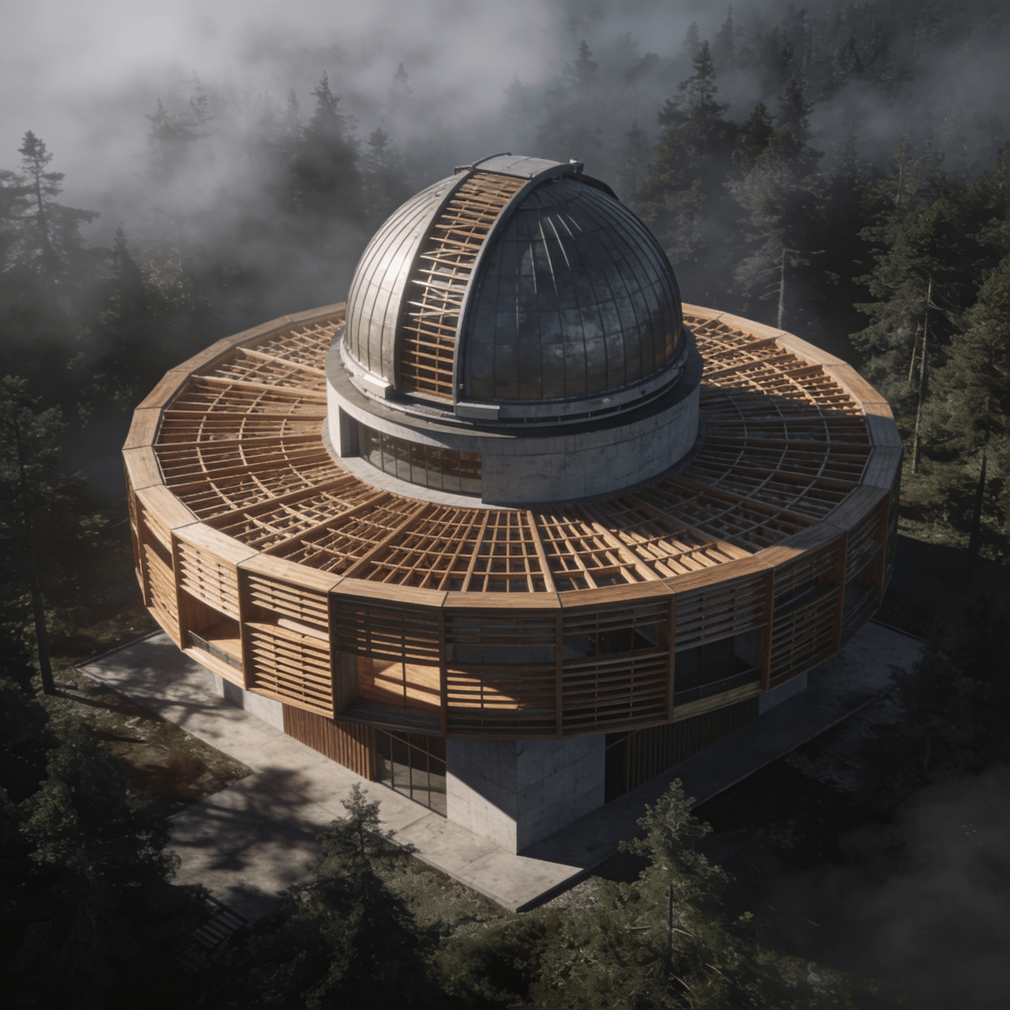 Observatory with Wooden Lattice — Misty Forest