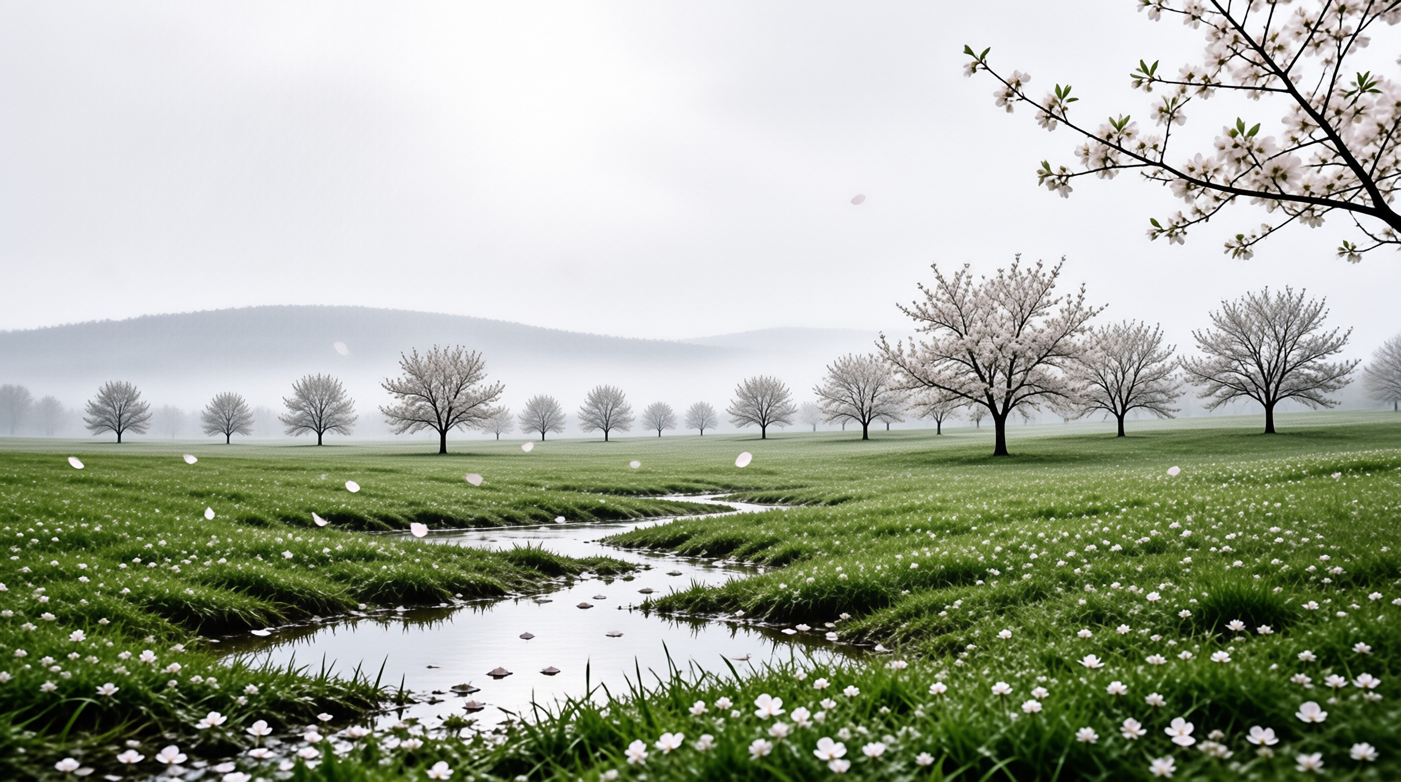 Misty Field with Blossoms