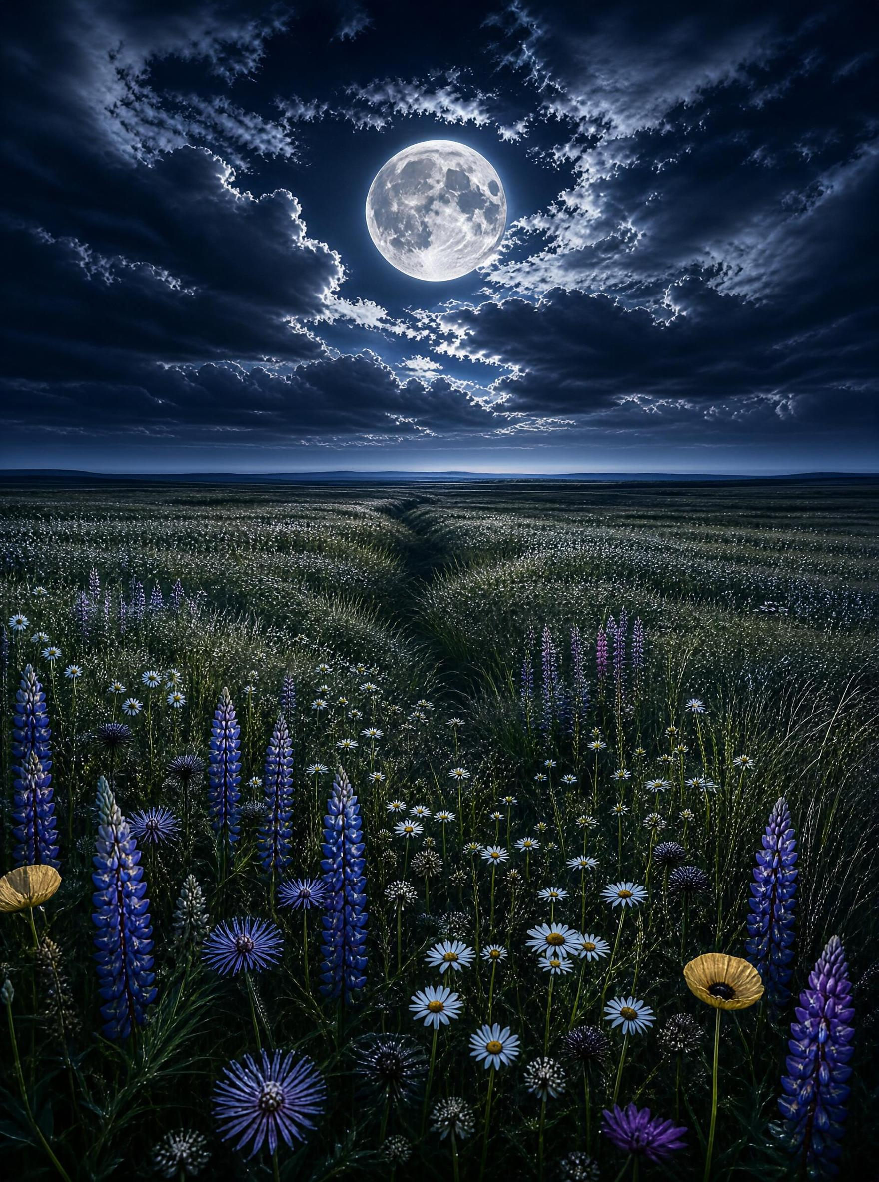 Moonlit Flower Field