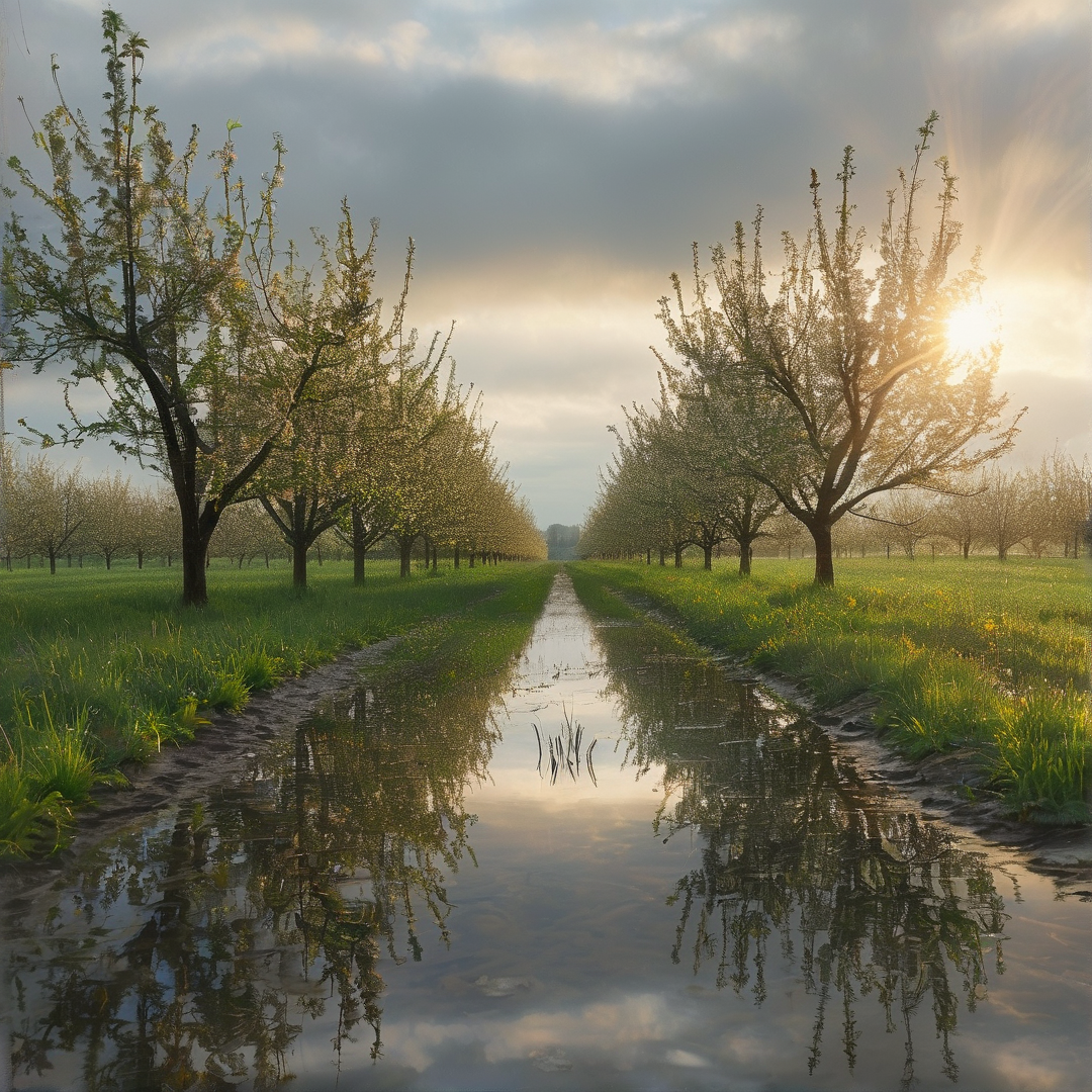 Sunlit Tree Path Reflection