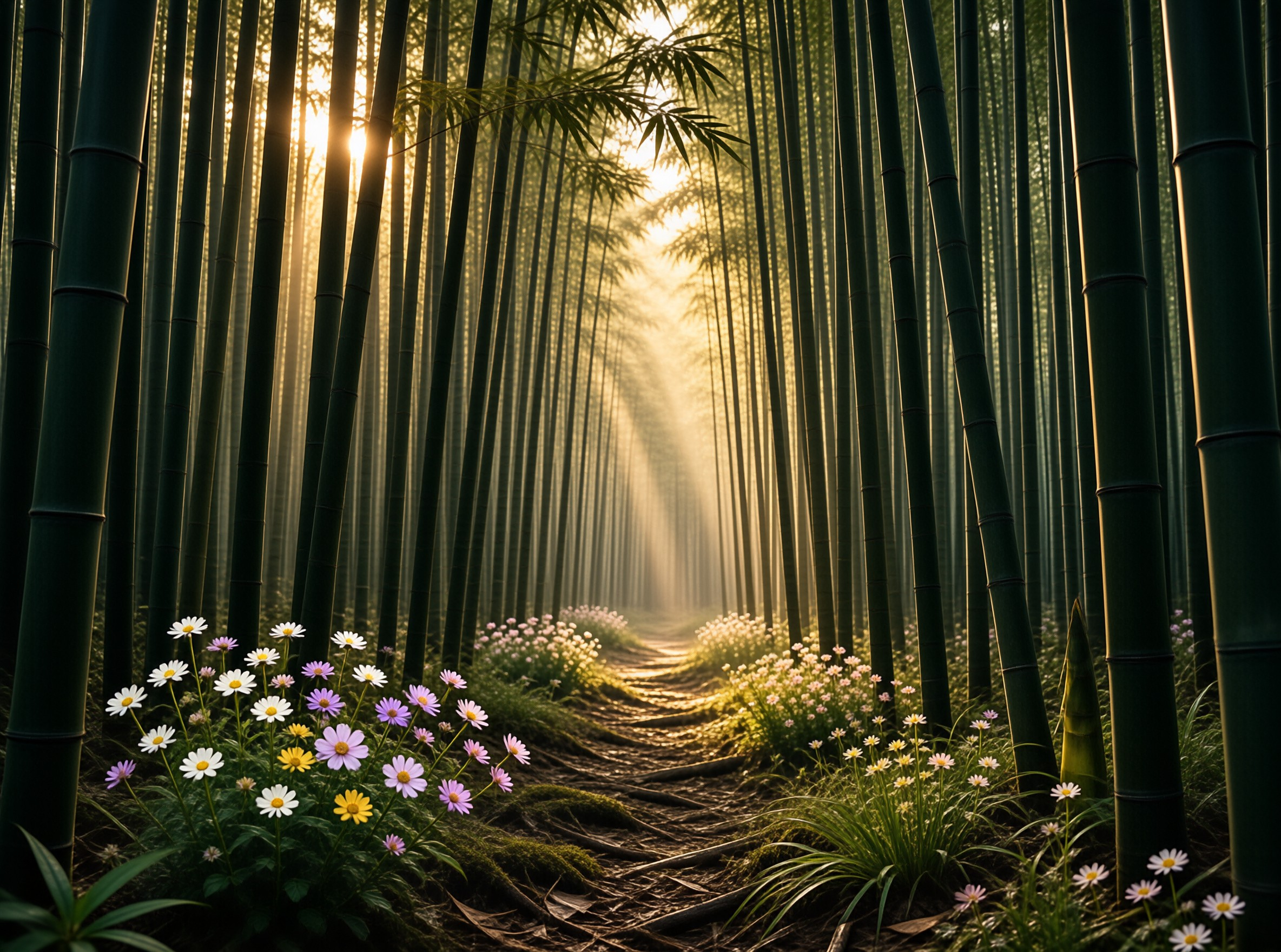 Sunlit Bamboo Path