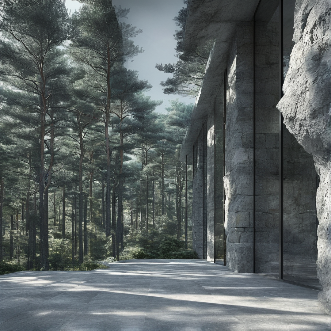 Modern Stone Villa in Forest