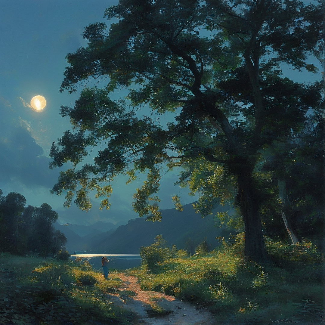 Moonlit Path by the Lake