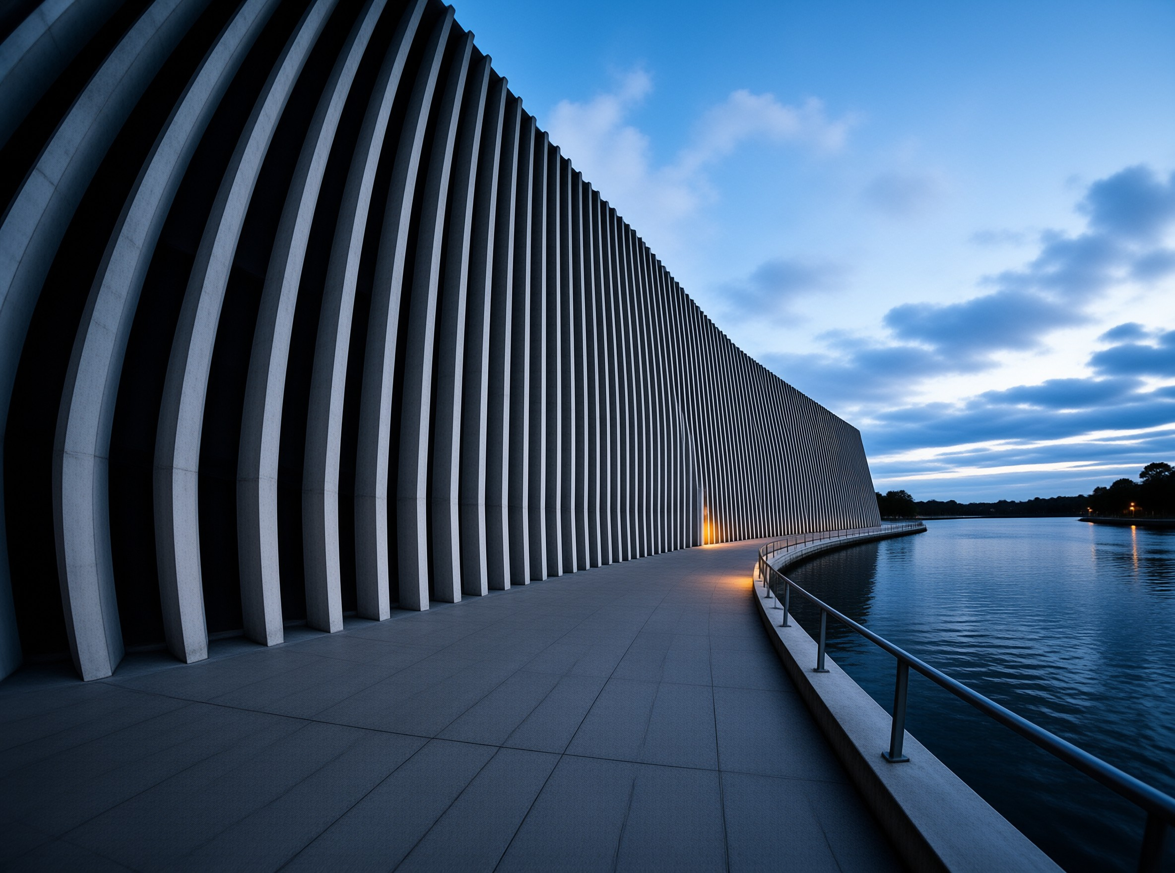 Curved Modern Building at Dusk