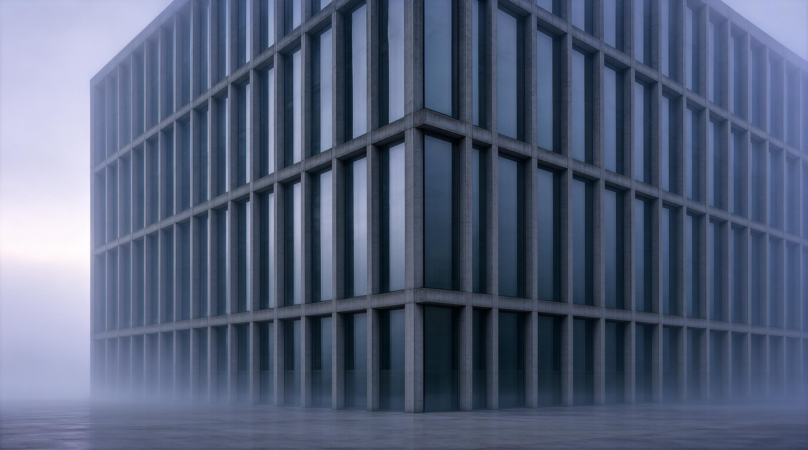 Modern Building in Fog