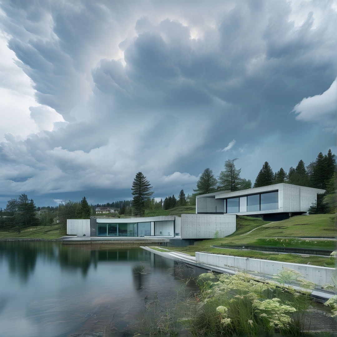 Modern Concrete Villa by Lake