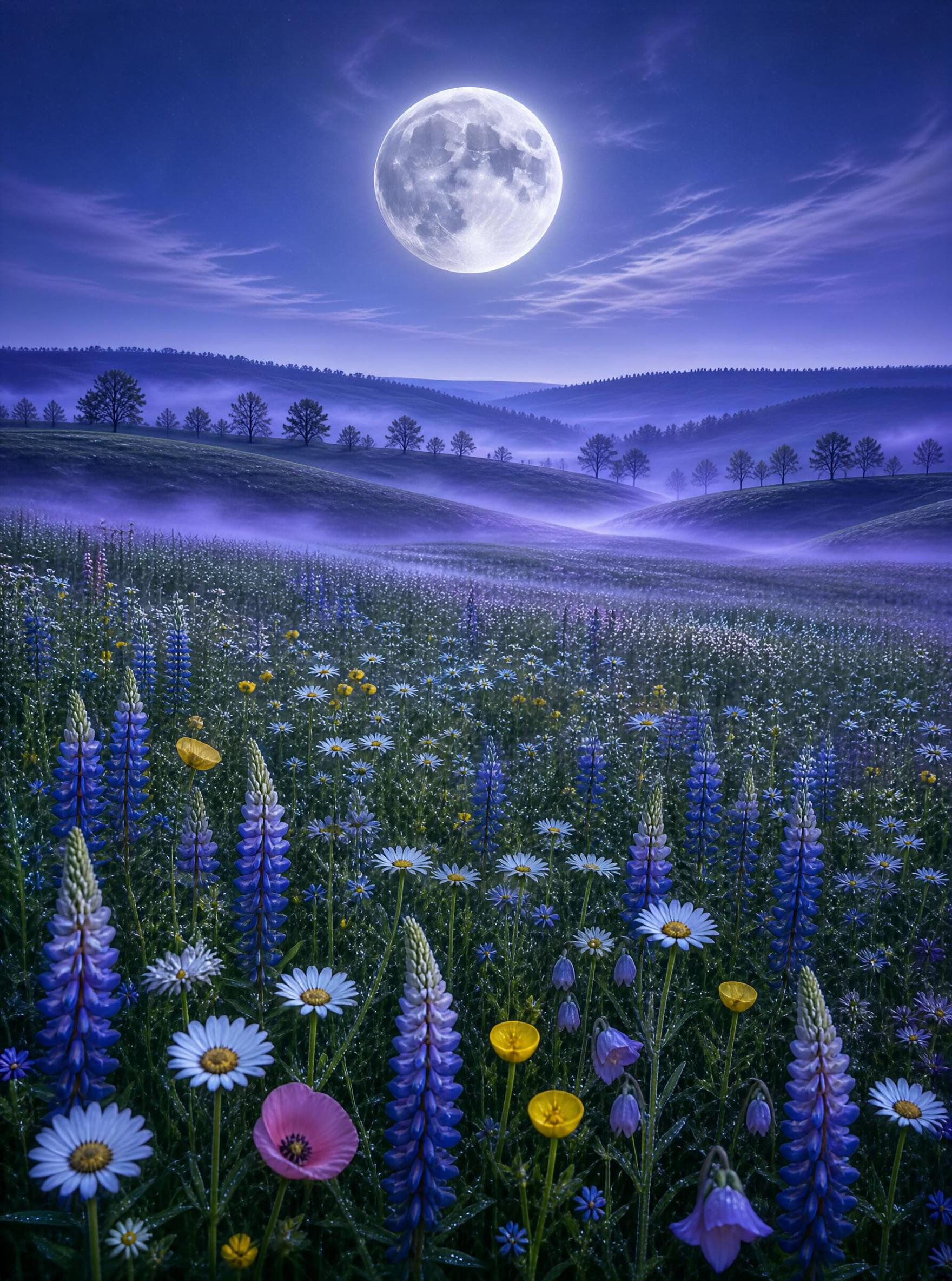 Moonlit Flower Field