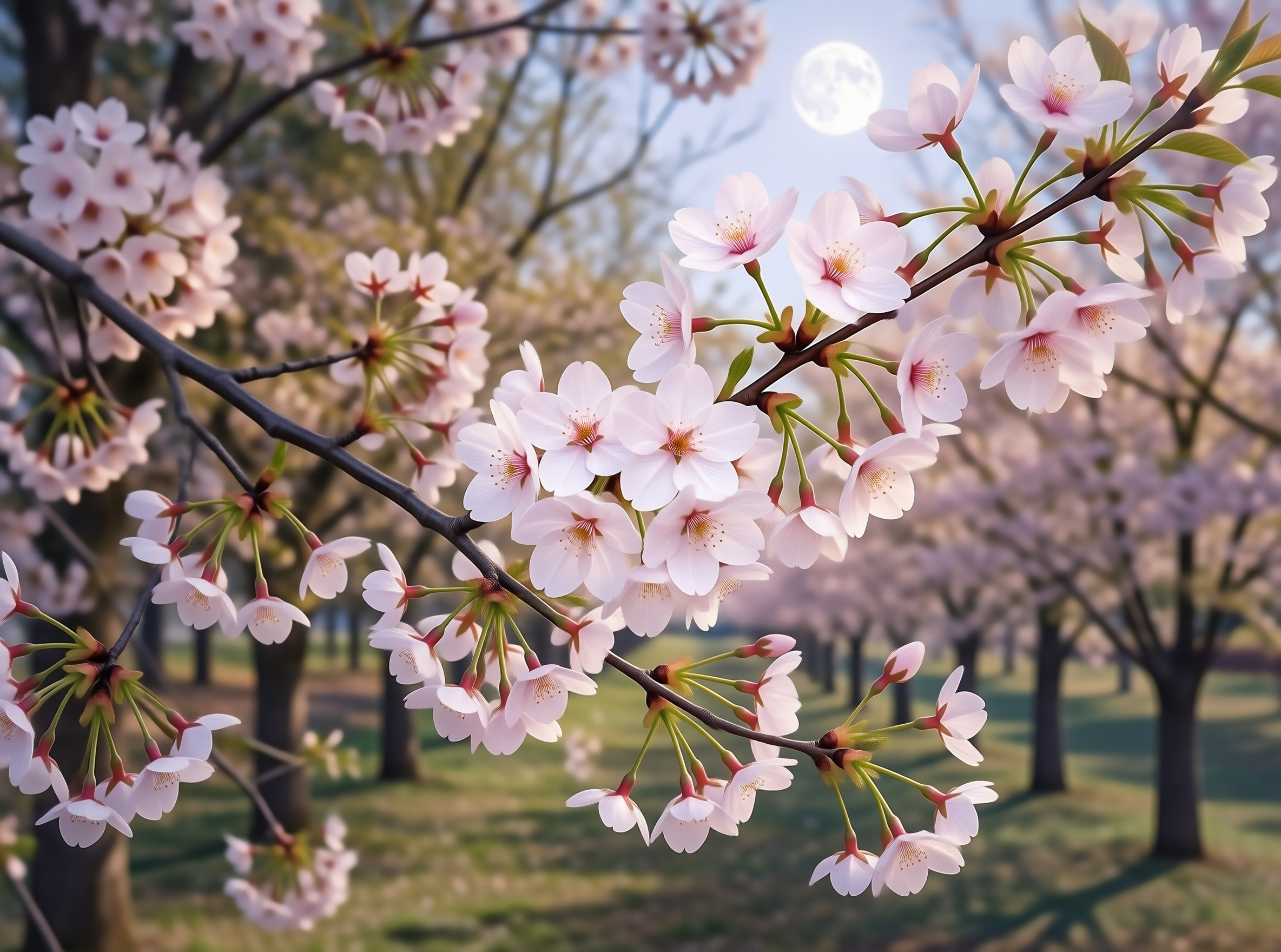 Cherry Blossoms Under the Moon
