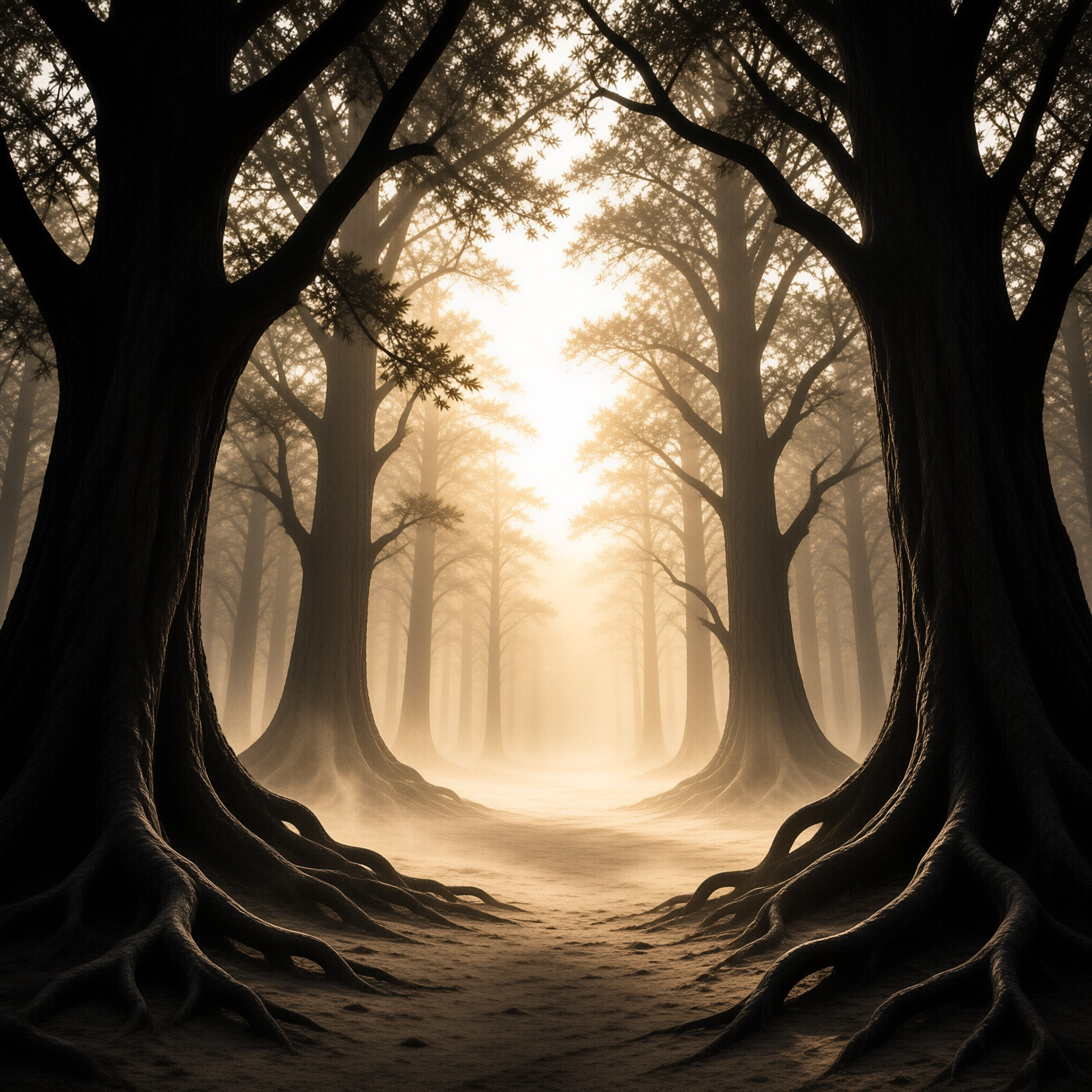 Sunlit Misty Forest Path