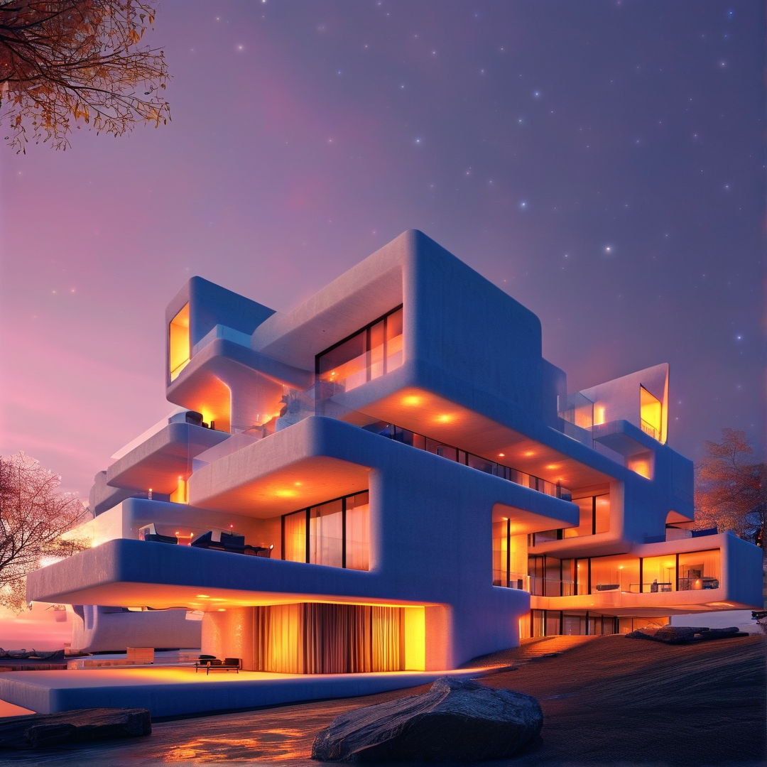Futuristic Modern Villa at Night